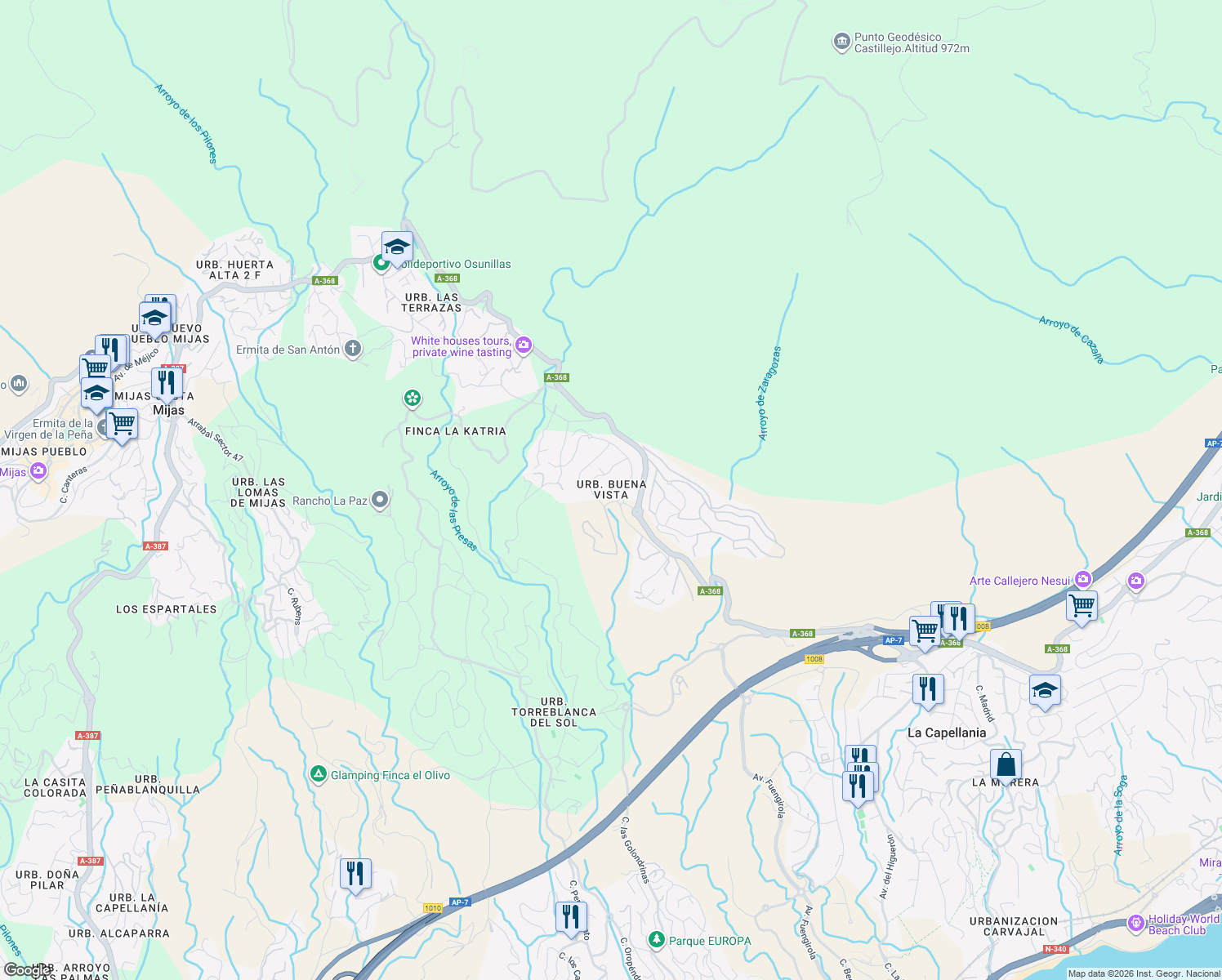 map of restaurants, bars, coffee shops, grocery stores, and more near in Málaga