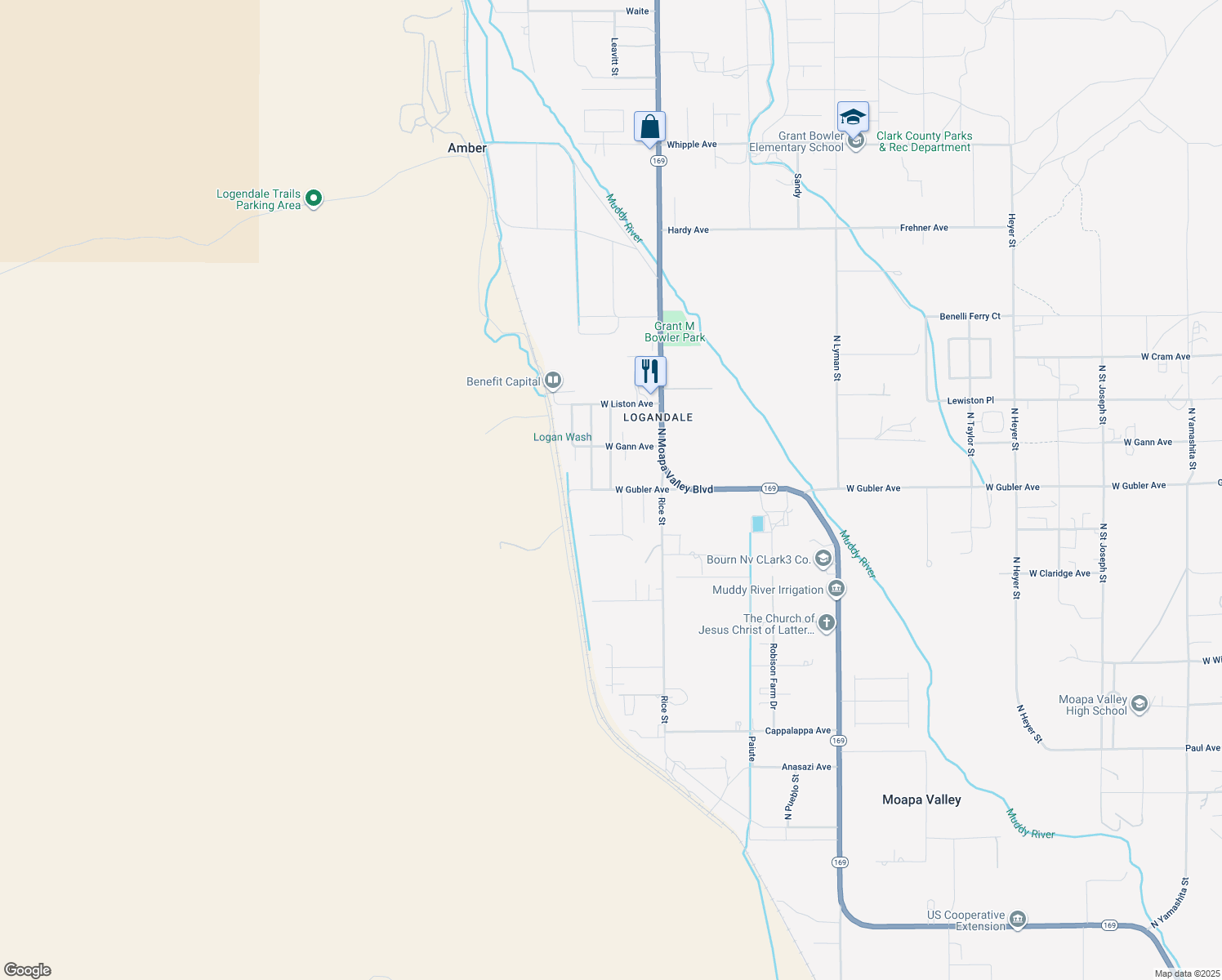 map of restaurants, bars, coffee shops, grocery stores, and more near 2015 West Gubler Avenue in Moapa Valley