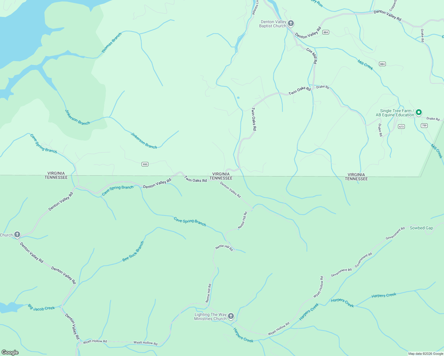 map of restaurants, bars, coffee shops, grocery stores, and more near 22395 State Highway 673 in Bristol