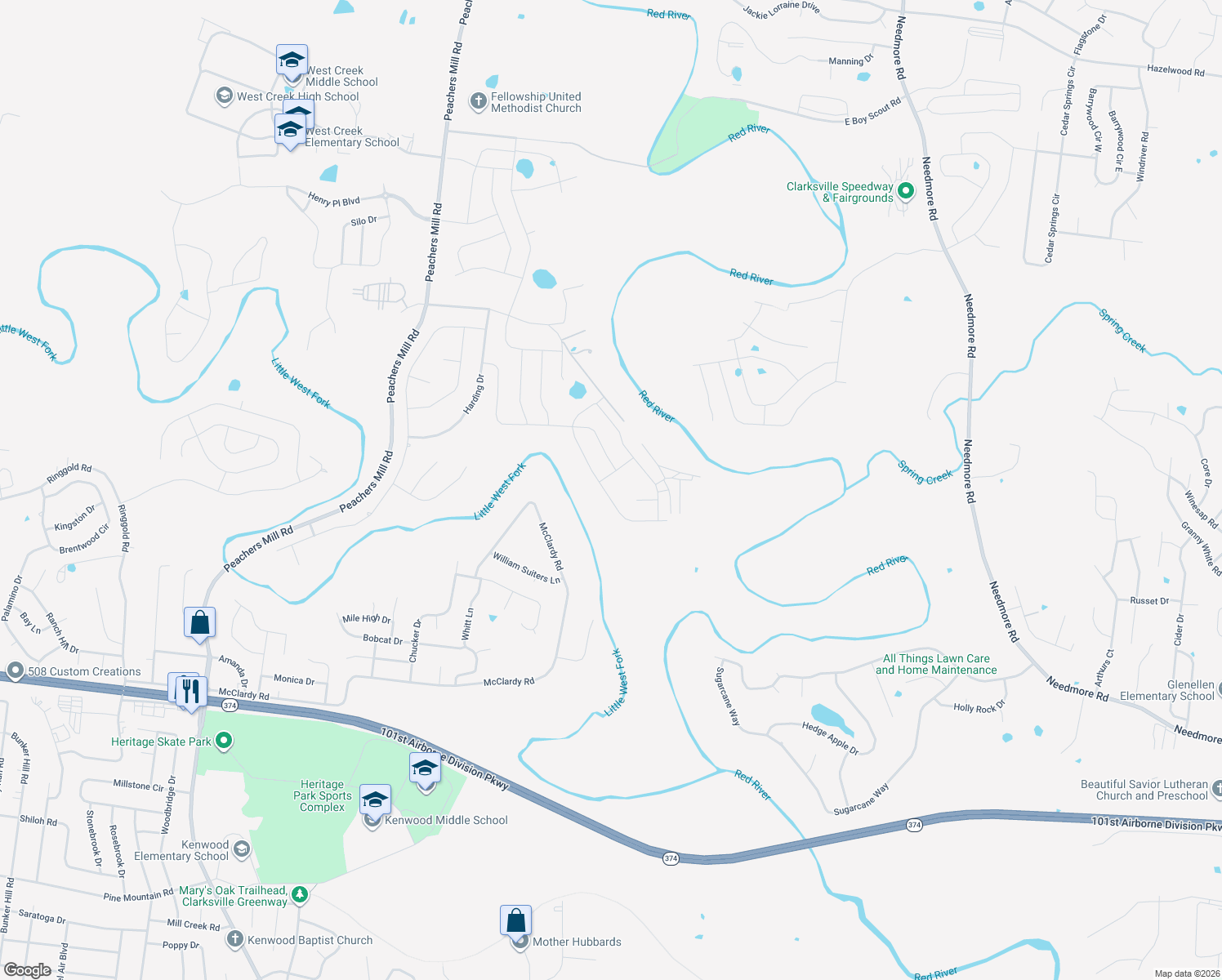 map of restaurants, bars, coffee shops, grocery stores, and more near in Clarksville