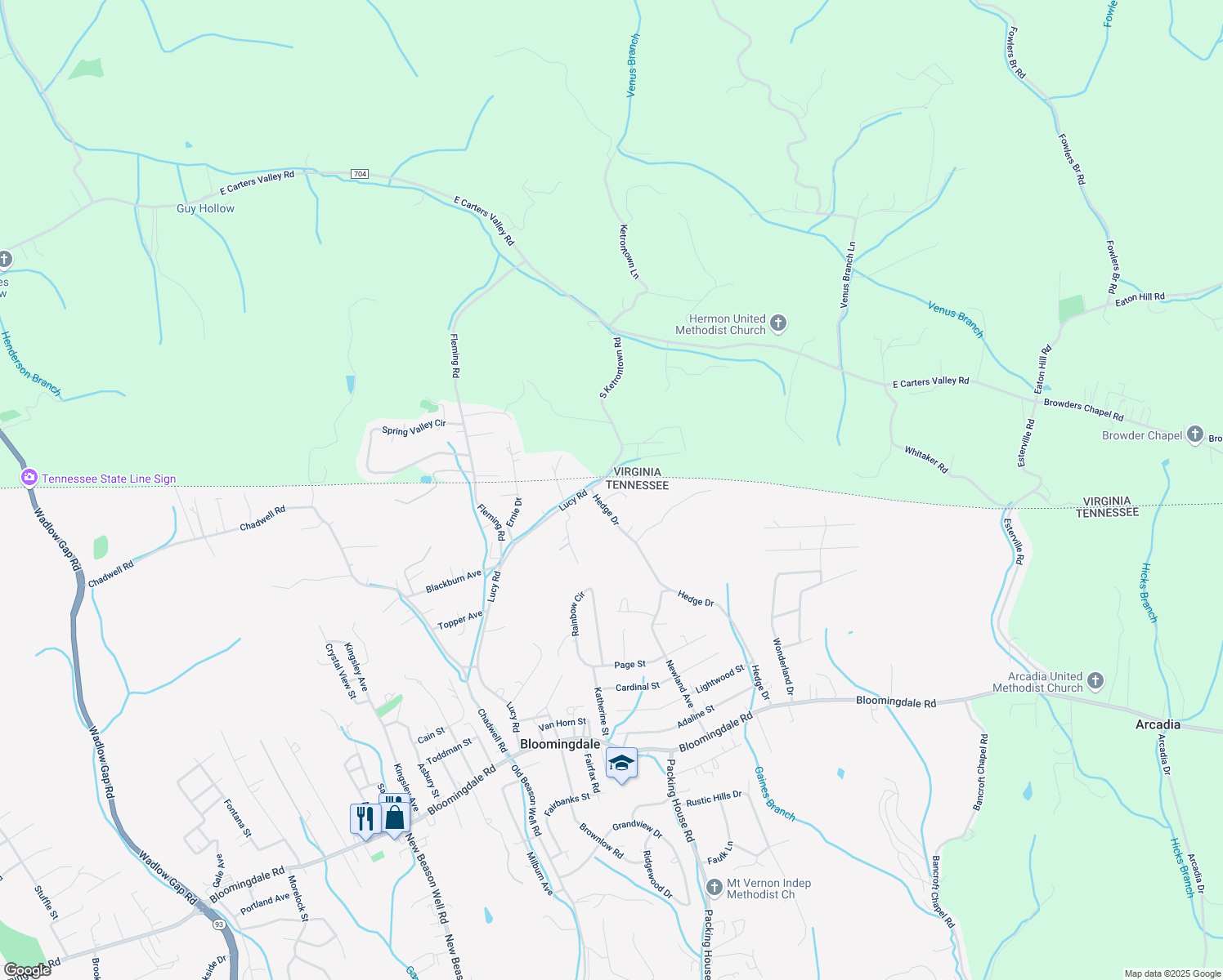 map of restaurants, bars, coffee shops, grocery stores, and more near 737 Hedge Dr in Kingsport