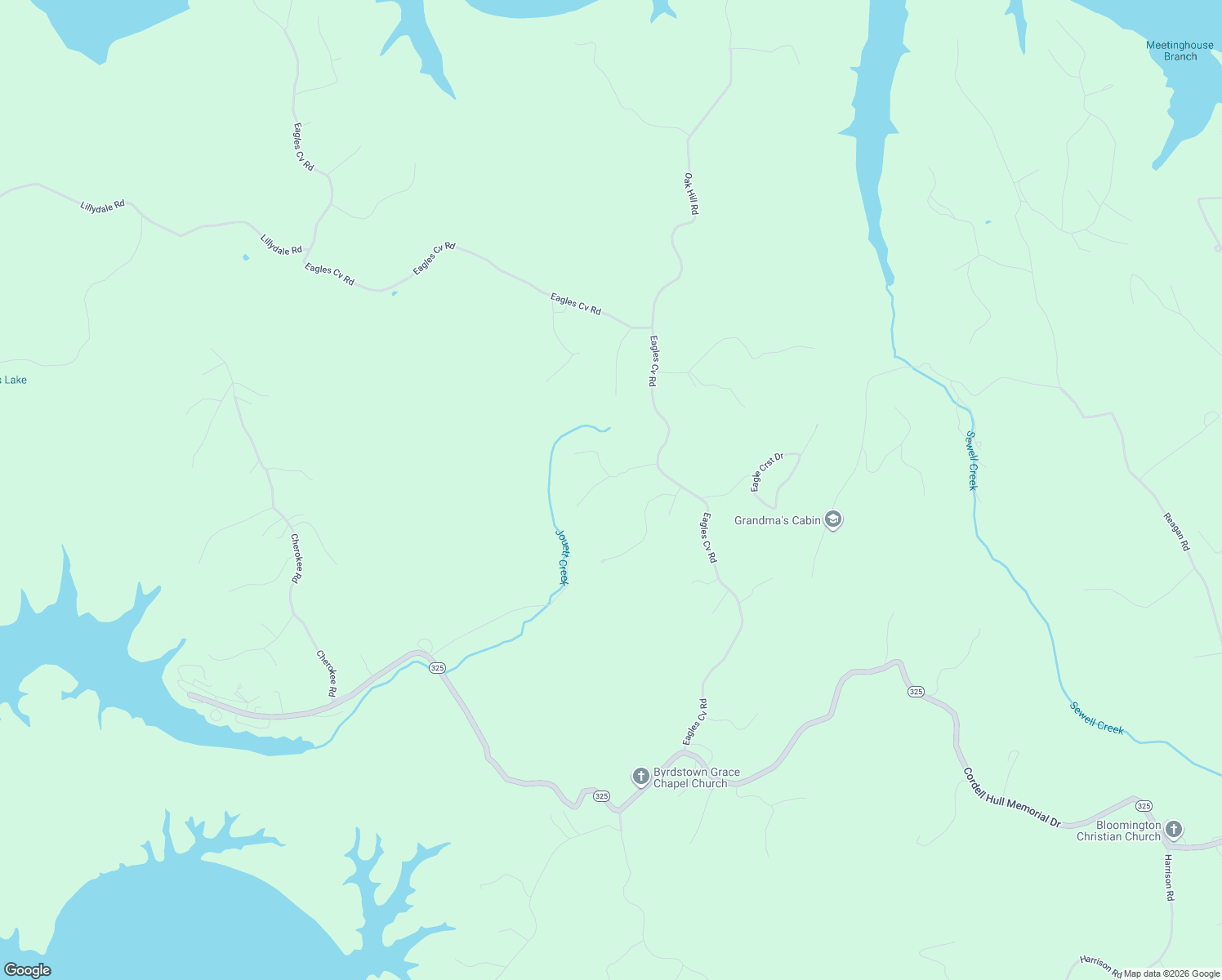 map of restaurants, bars, coffee shops, grocery stores, and more near 125 Koala Ridge Road in Byrdstown