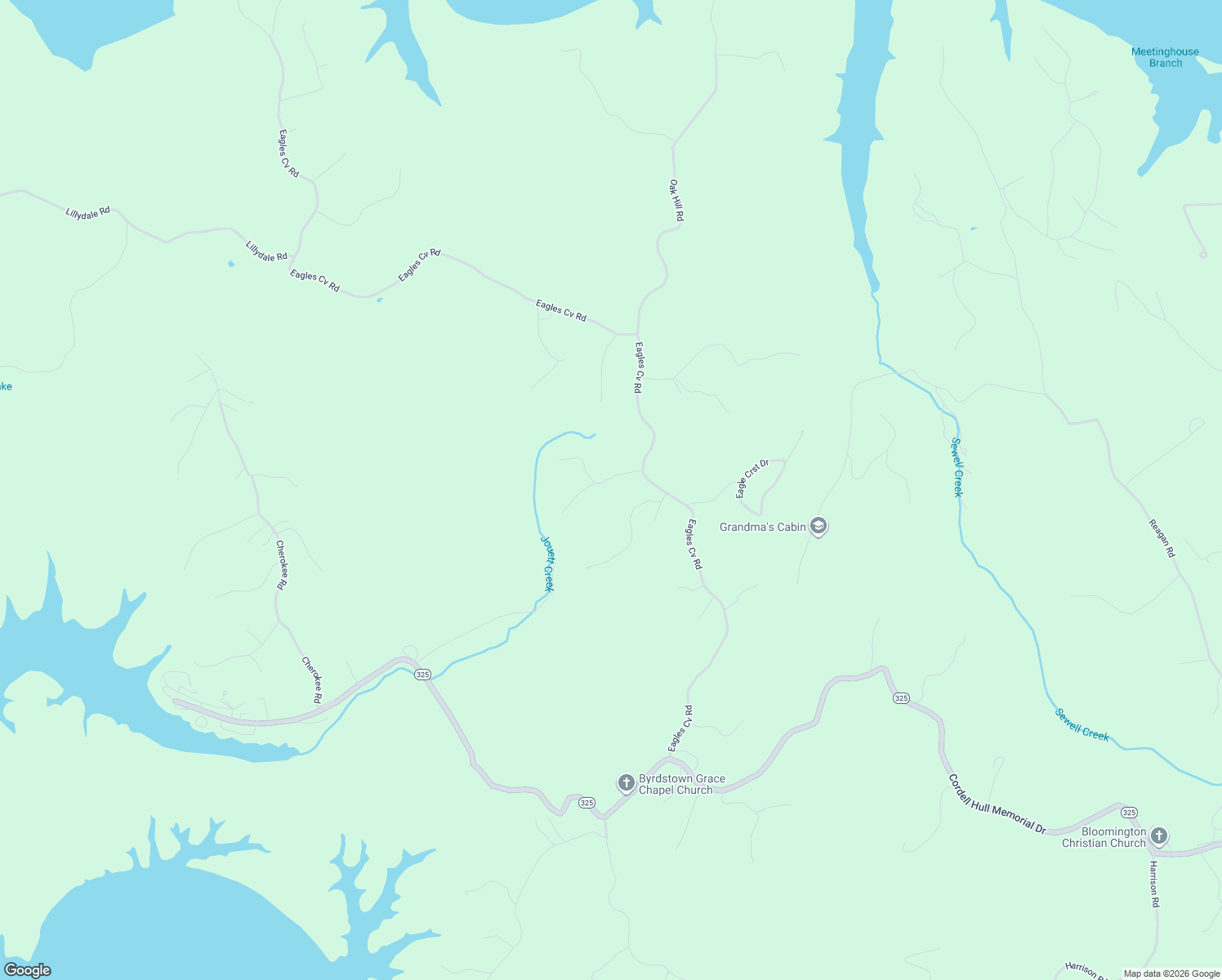 map of restaurants, bars, coffee shops, grocery stores, and more near 125 Koala Ridge Road in Byrdstown