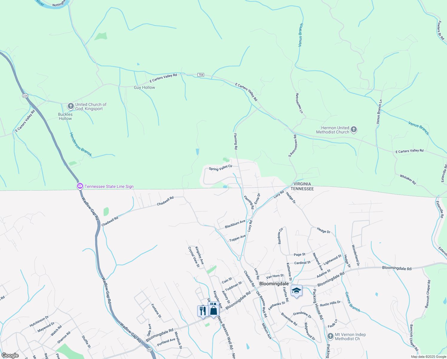 map of restaurants, bars, coffee shops, grocery stores, and more near Spring Valley Circle in Gate City