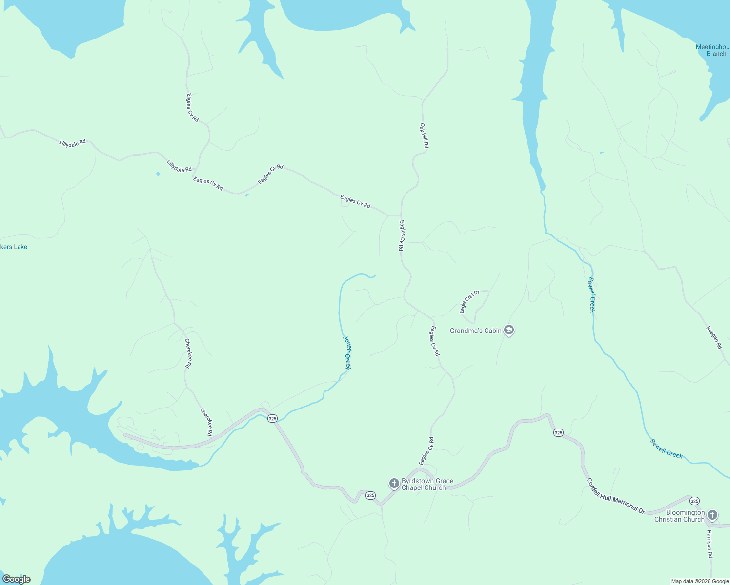 map of restaurants, bars, coffee shops, grocery stores, and more near 161 Koala Ridge Road in Byrdstown