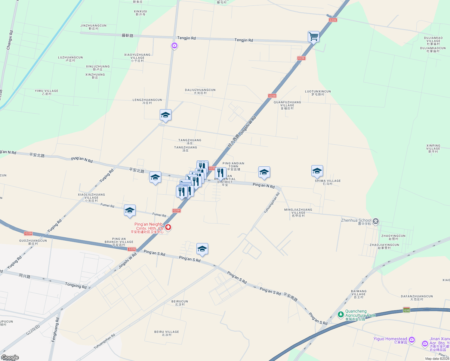 map of restaurants, bars, coffee shops, grocery stores, and more near in Jinan