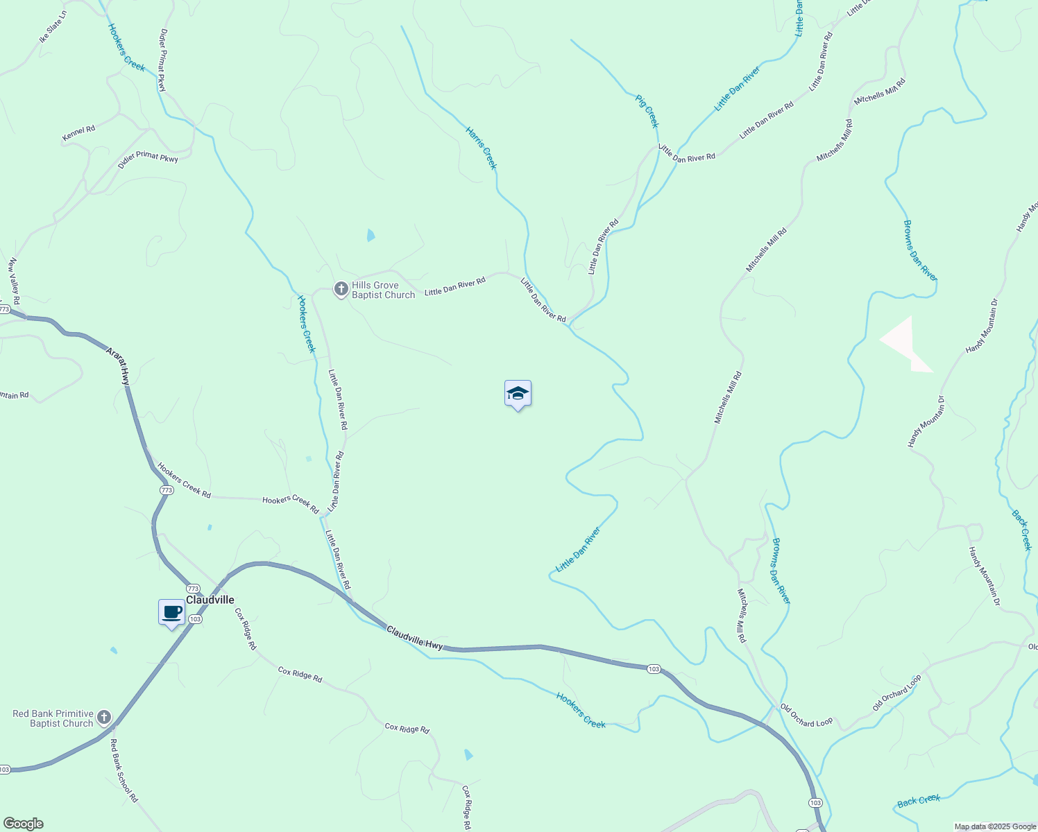 map of restaurants, bars, coffee shops, grocery stores, and more near in Claudville