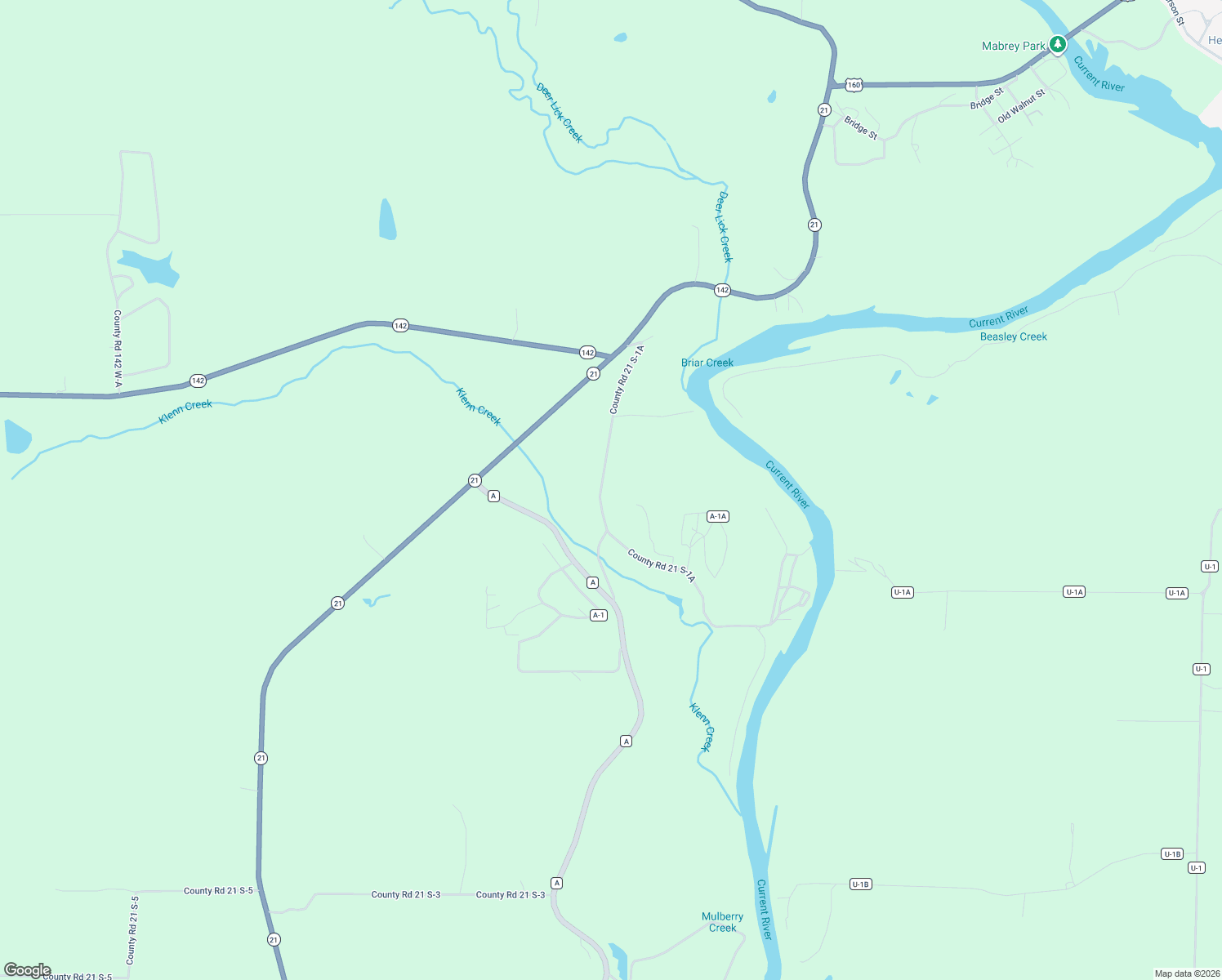 map of restaurants, bars, coffee shops, grocery stores, and more near County Road 21 S-1 in Doniphan
