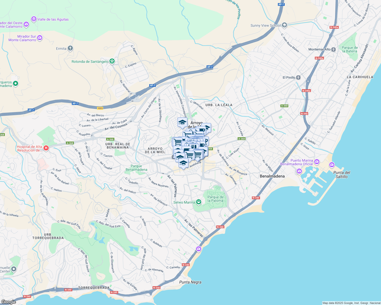 map of restaurants, bars, coffee shops, grocery stores, and more near 5 Calle las Flores in Benalmádena