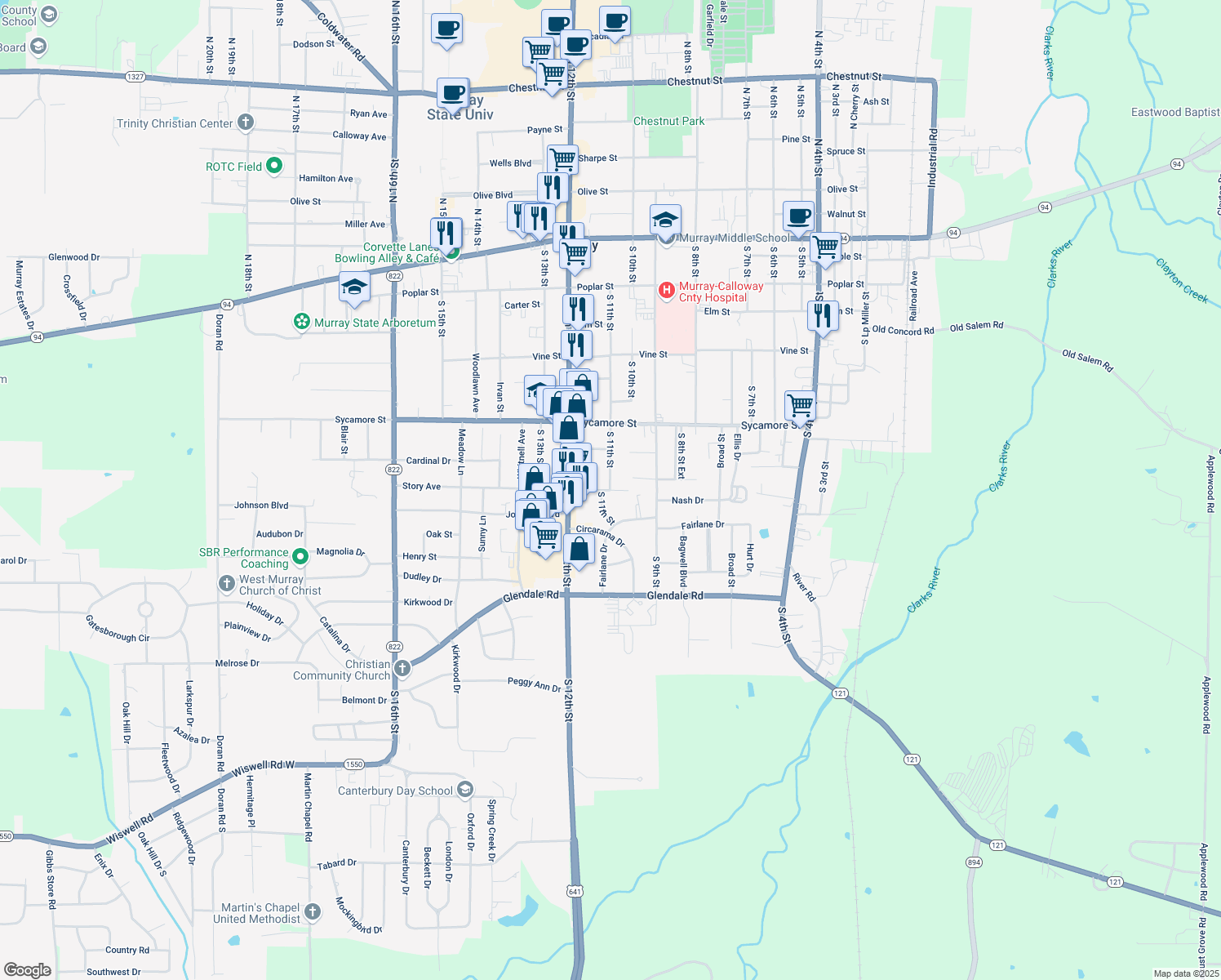 map of restaurants, bars, coffee shops, grocery stores, and more near 1098 Story Avenue in Murray