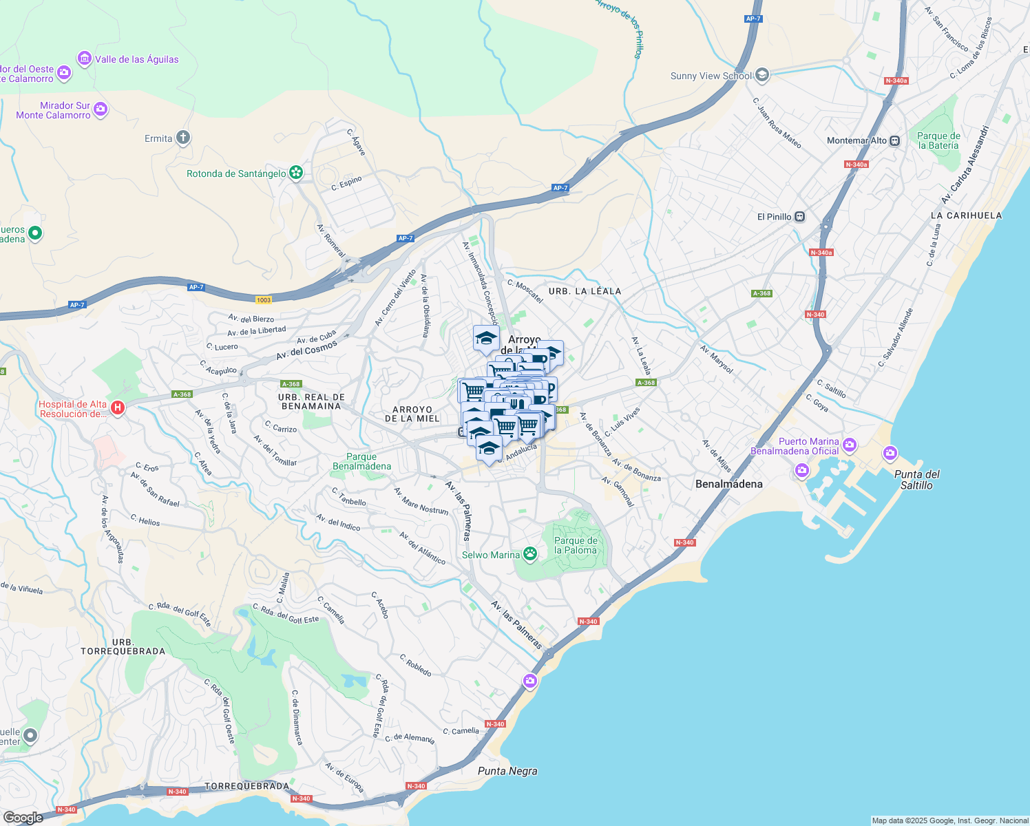 map of restaurants, bars, coffee shops, grocery stores, and more near 5 Calle las Flores in Benalmádena