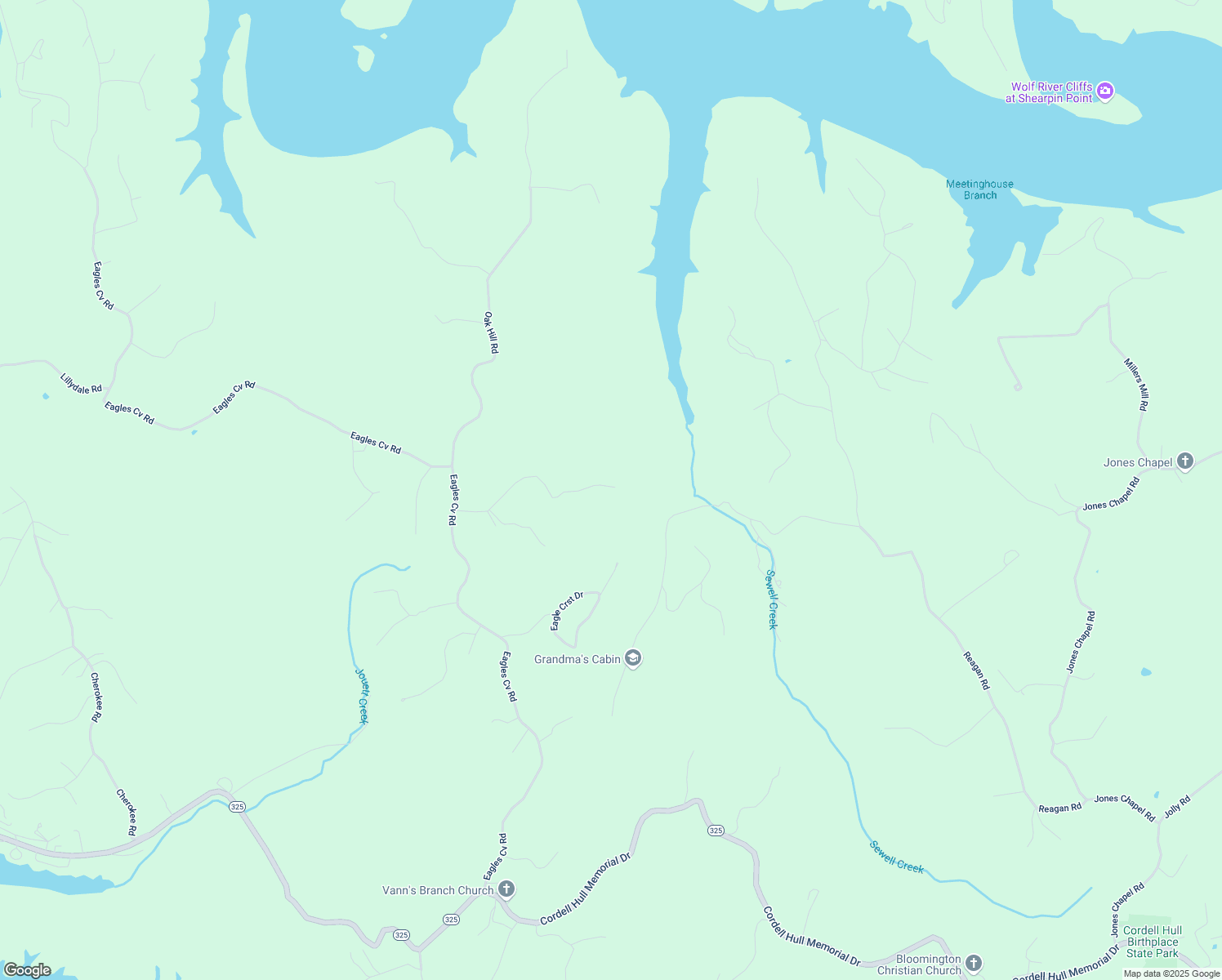 map of restaurants, bars, coffee shops, grocery stores, and more near 218 Black Oak Lane in Byrdstown