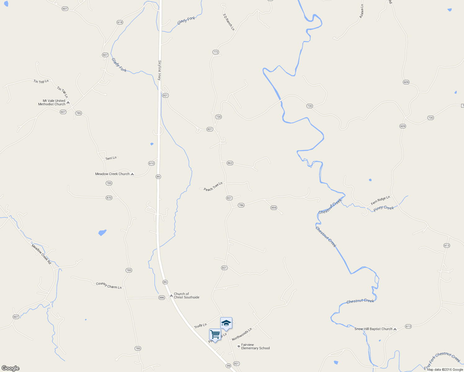 map of restaurants, bars, coffee shops, grocery stores, and more near 60 Whippoorwill Lane in Galax