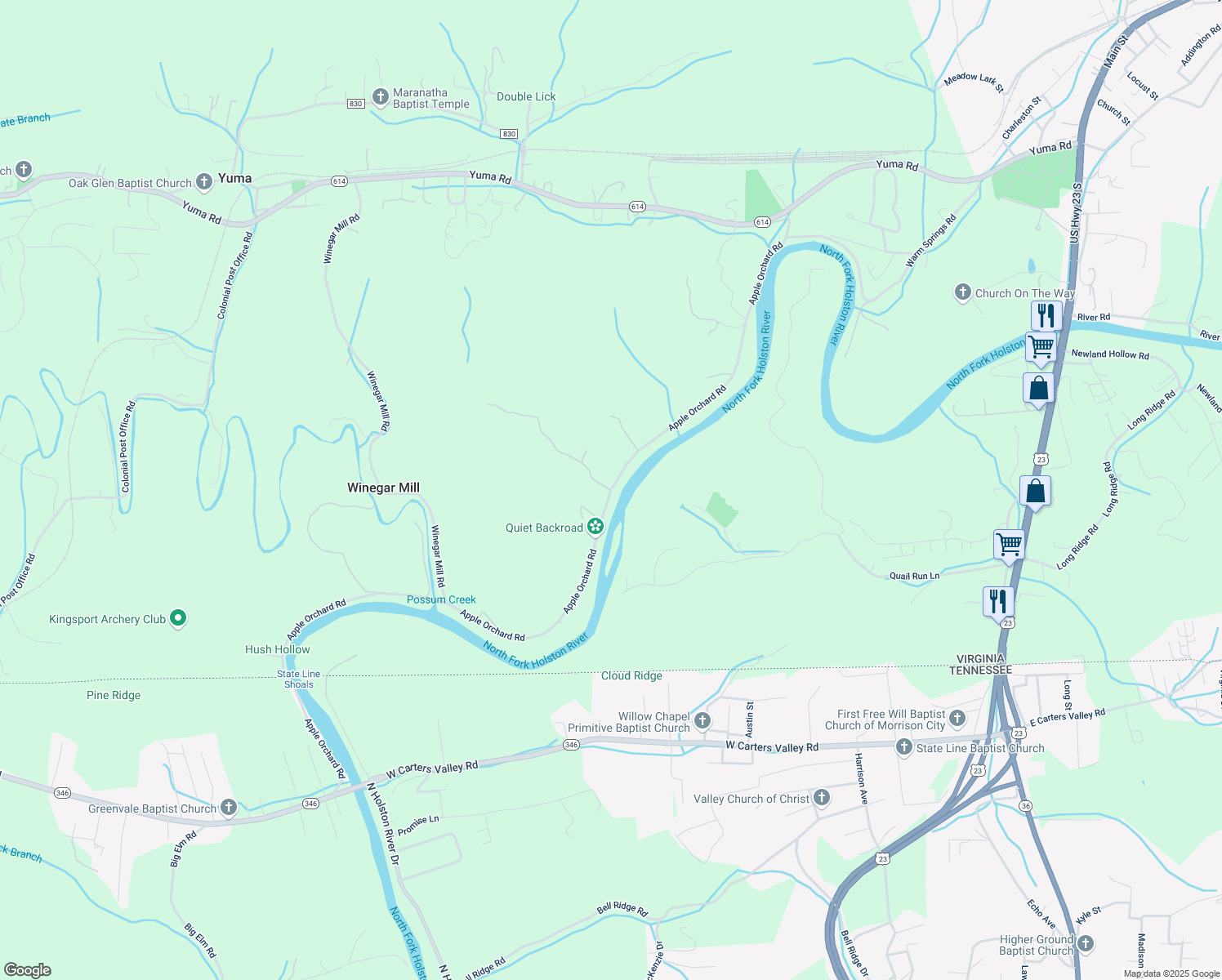 map of restaurants, bars, coffee shops, grocery stores, and more near State Route 714 in Gate City