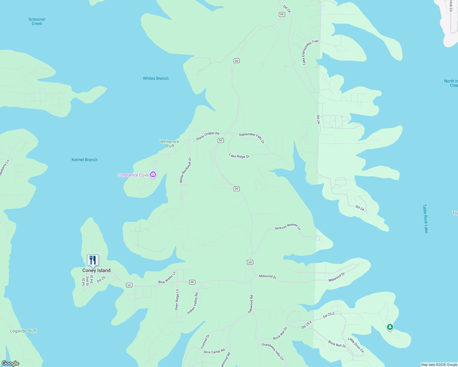 map of restaurants, bars, coffee shops, grocery stores, and more near 6441 State Highway DD in Reeds Spring