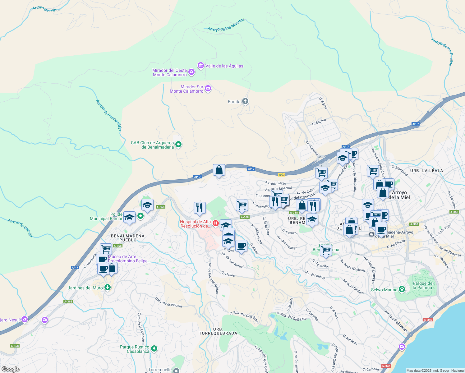 map of restaurants, bars, coffee shops, grocery stores, and more near 6D Calle Doctor Lenys in Benalmádena