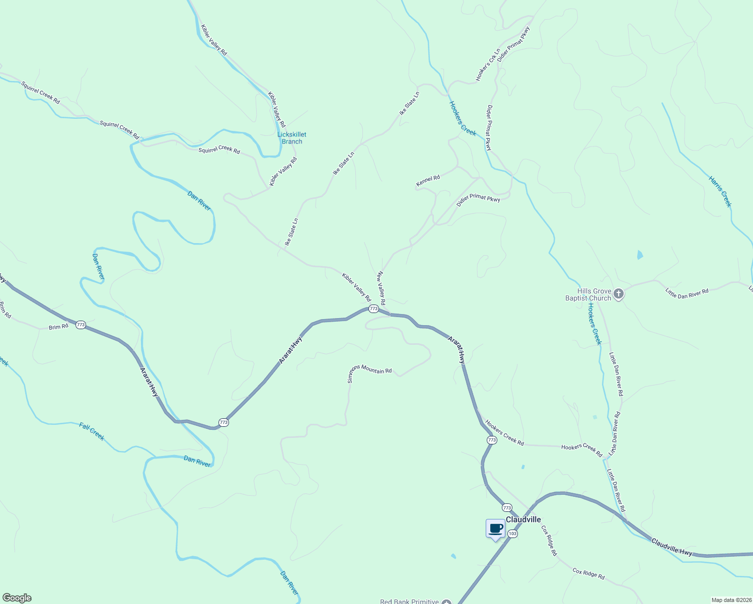 map of restaurants, bars, coffee shops, grocery stores, and more near 14-40 Kibler Valley Road in Ararat