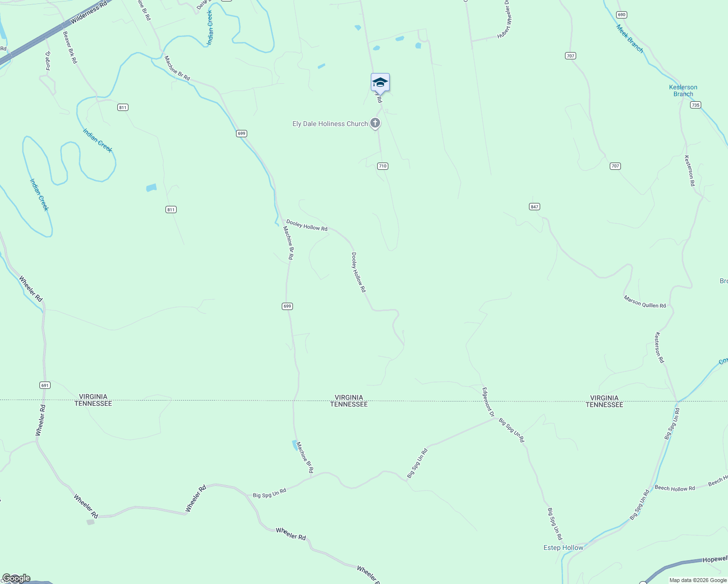 map of restaurants, bars, coffee shops, grocery stores, and more near Dooley Hollow Road in Lee County