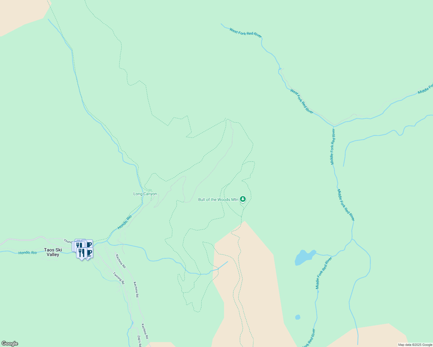 map of restaurants, bars, coffee shops, grocery stores, and more near in Taos Ski Valley