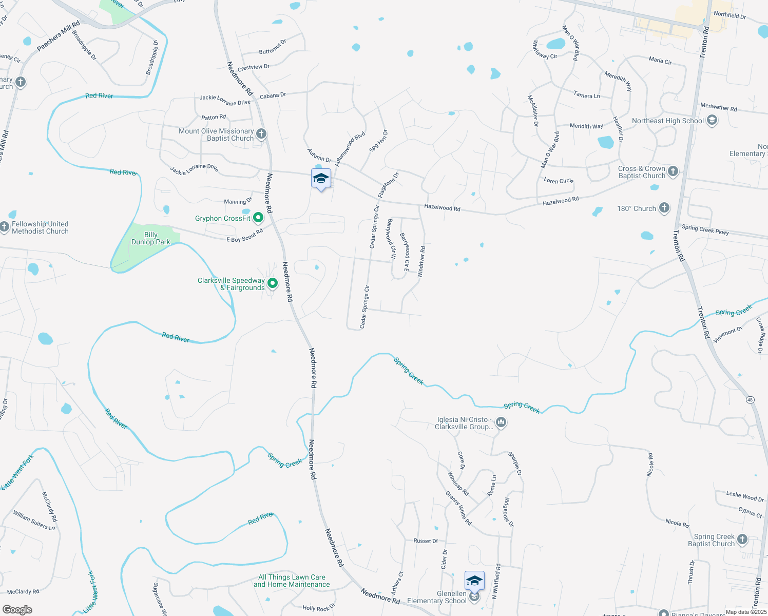 map of restaurants, bars, coffee shops, grocery stores, and more near 1871 Darlington Drive in Clarksville