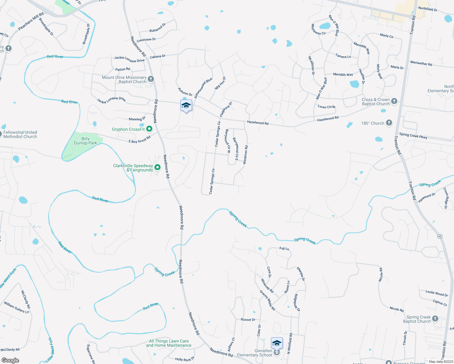 map of restaurants, bars, coffee shops, grocery stores, and more near 1871 Darlington Drive in Clarksville