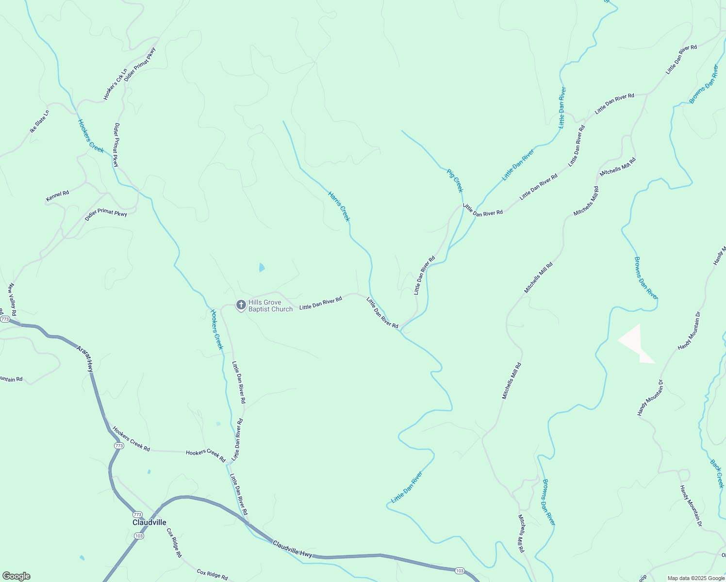 map of restaurants, bars, coffee shops, grocery stores, and more near 1879 Little Dan River Road in Claudville