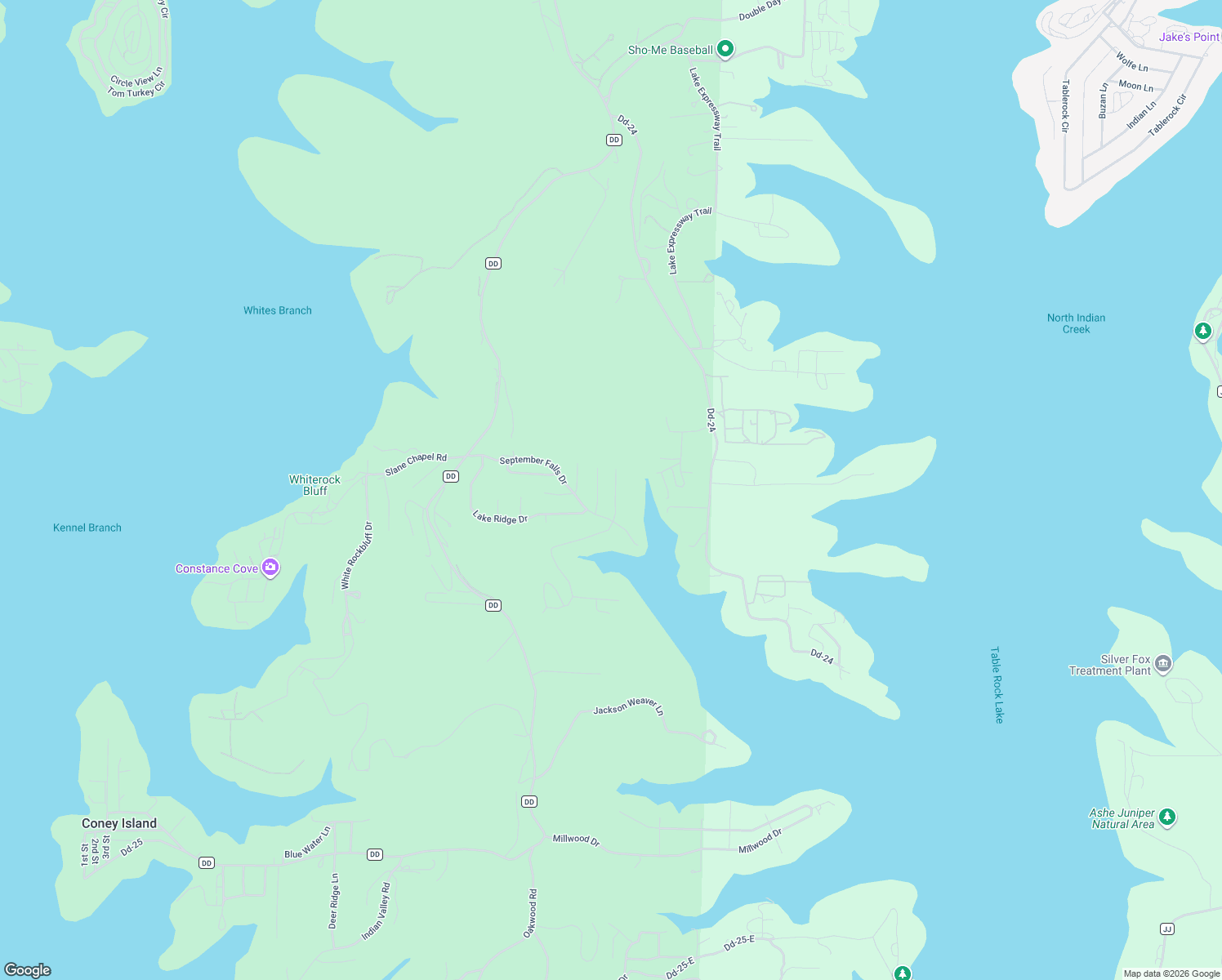 map of restaurants, bars, coffee shops, grocery stores, and more near Fox Ridge Circle in Reeds Spring
