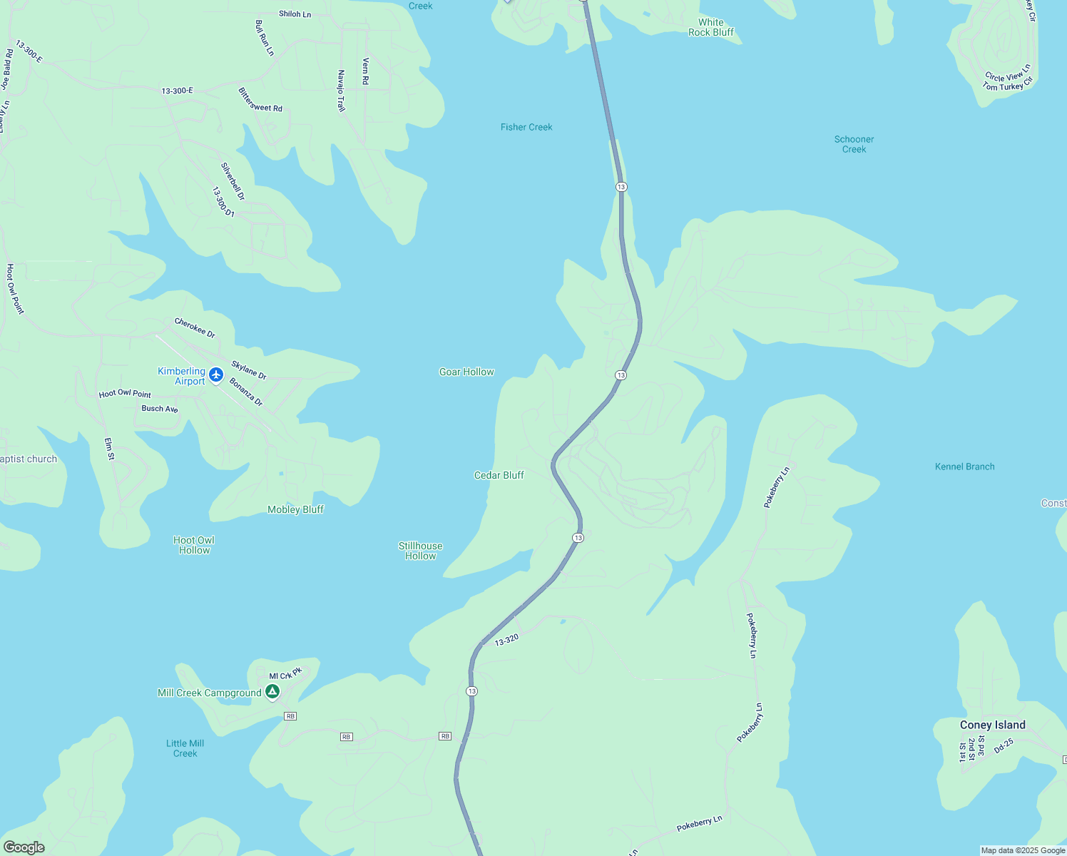 map of restaurants, bars, coffee shops, grocery stores, and more near 322 Whitefish Bay in Kimberling City