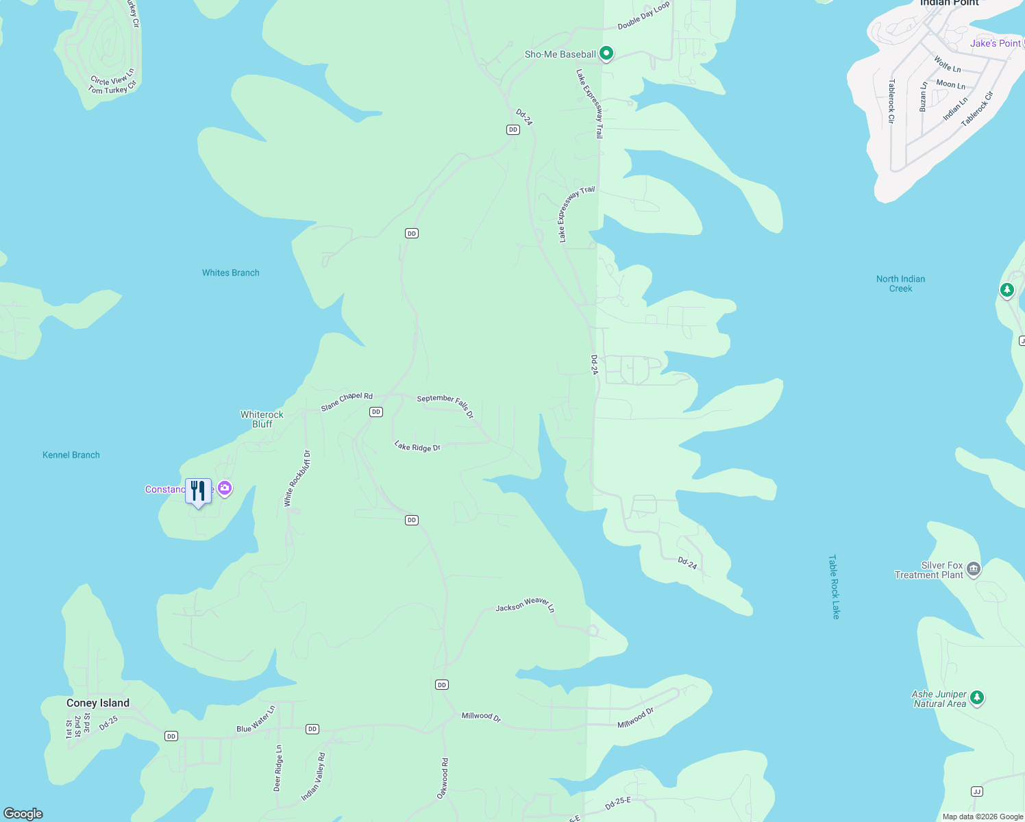 map of restaurants, bars, coffee shops, grocery stores, and more near 199 Cedar Cove Road in Branson West