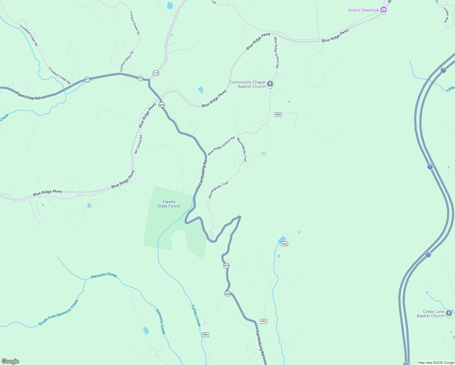 map of restaurants, bars, coffee shops, grocery stores, and more near 479-599 Morning Side Trail in Fancy Gap