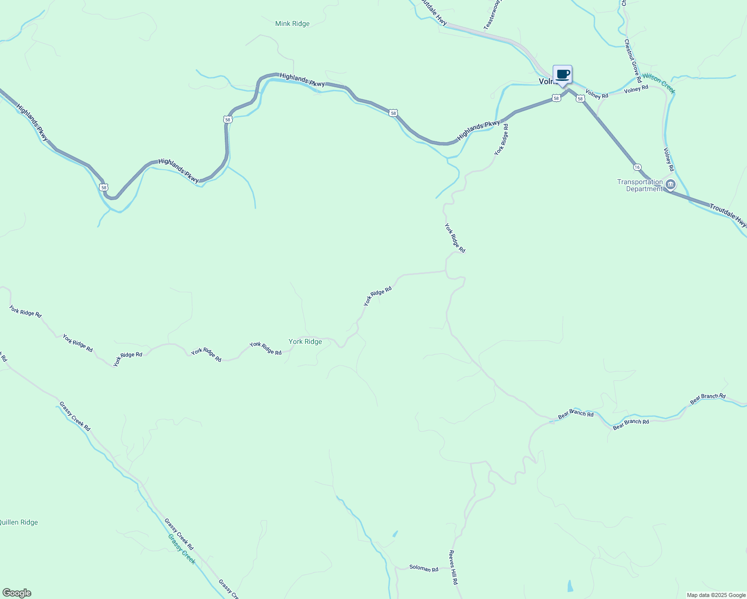 map of restaurants, bars, coffee shops, grocery stores, and more near 1391 York Ridge Road in Mouth of Wilson