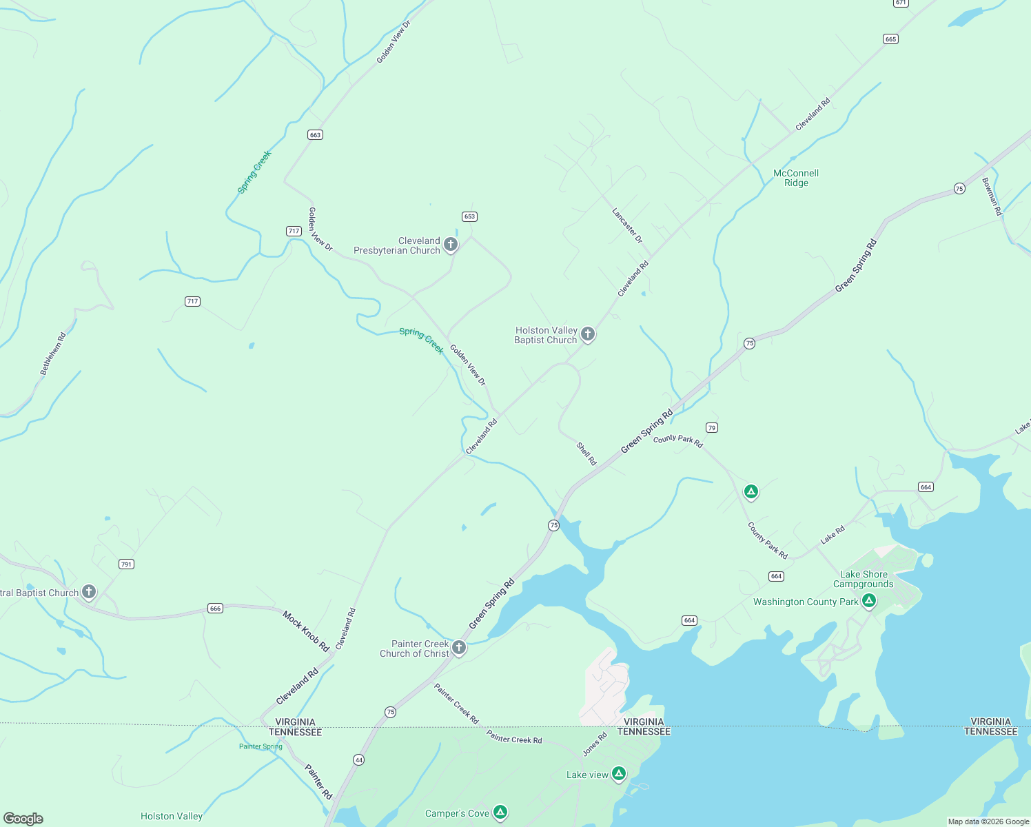 map of restaurants, bars, coffee shops, grocery stores, and more near 18232 Cleveland Road in Abingdon