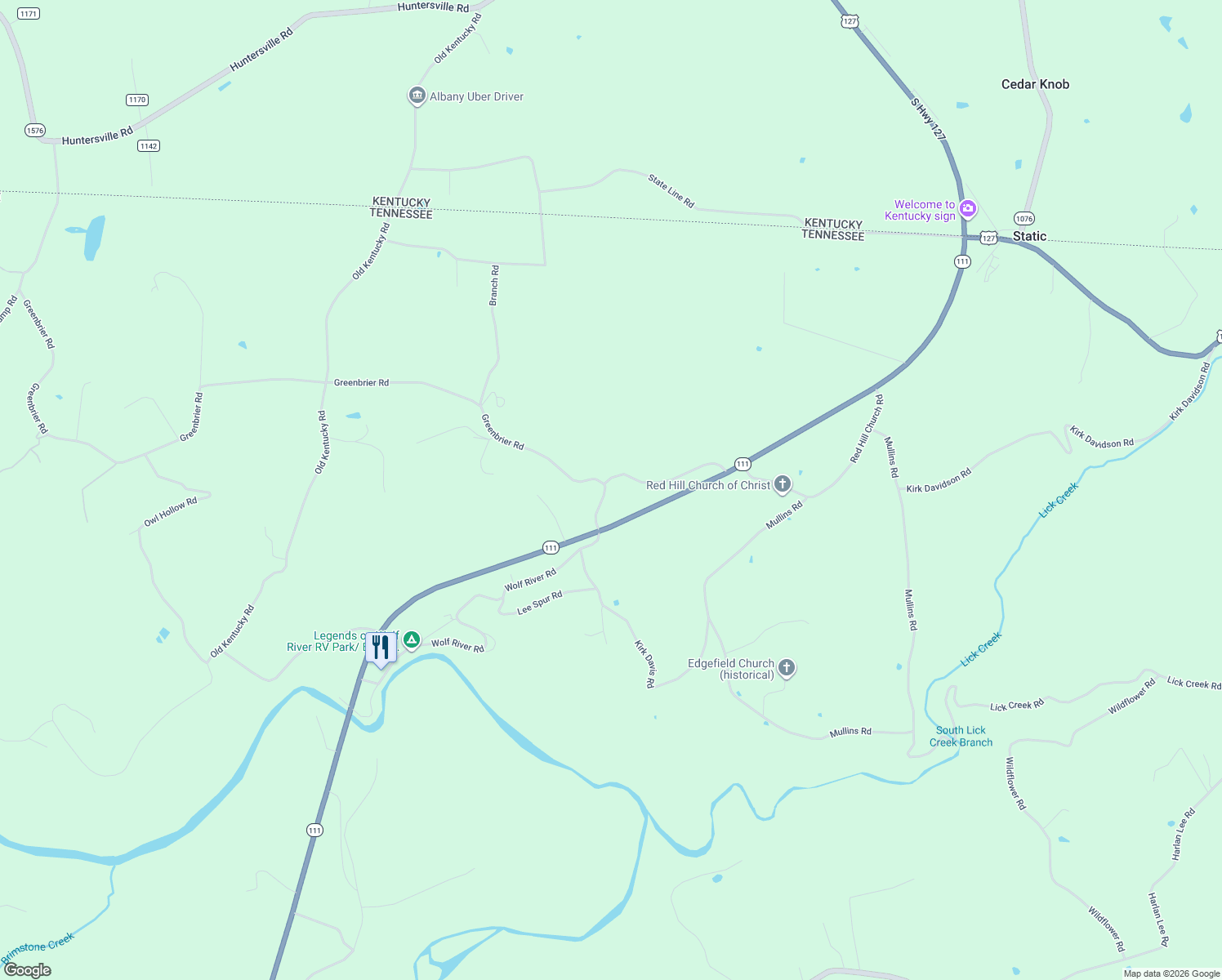 map of restaurants, bars, coffee shops, grocery stores, and more near 3320 Red Hill Rd in Byrdstown