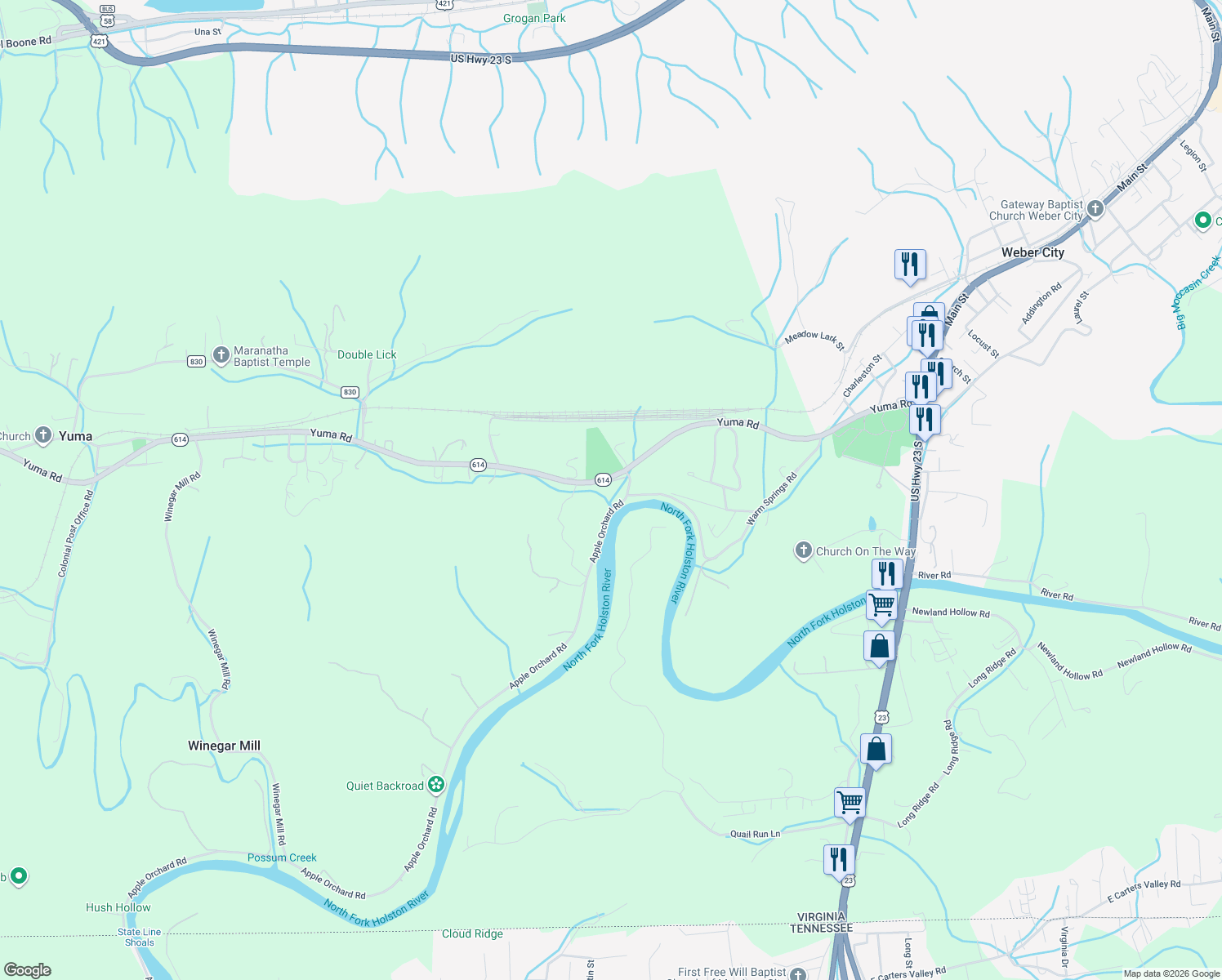 map of restaurants, bars, coffee shops, grocery stores, and more near 1038-1092 Yuma Road in Gate City