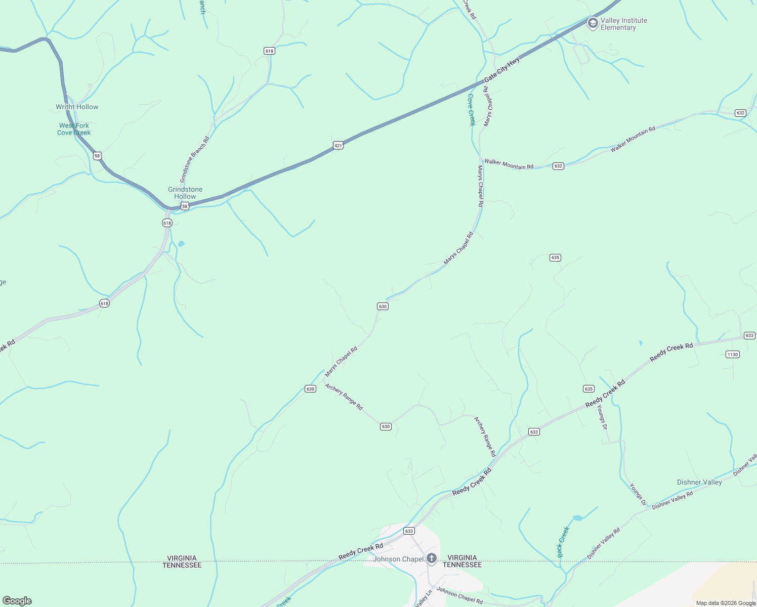 map of restaurants, bars, coffee shops, grocery stores, and more near 23176 Marys Chapel Road in Bristol