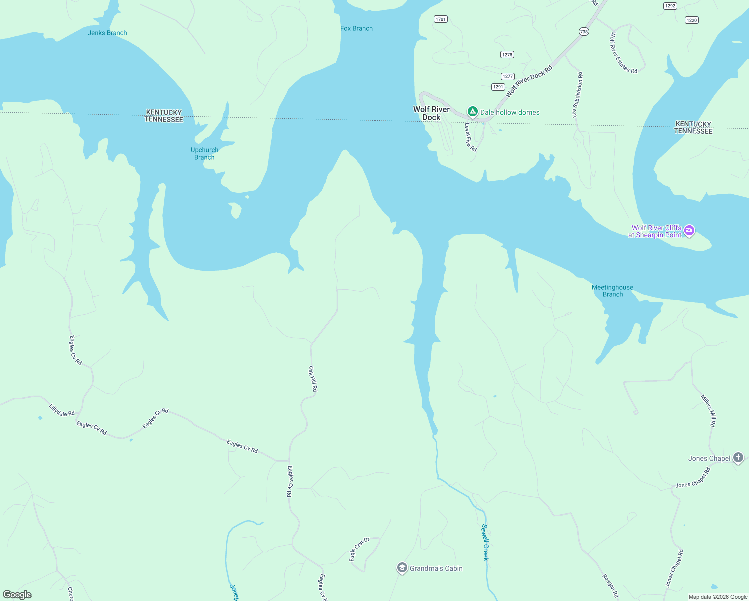 map of restaurants, bars, coffee shops, grocery stores, and more near 130 Red Oak Rd in Byrdstown