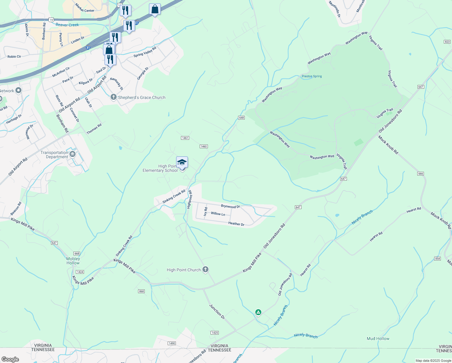 map of restaurants, bars, coffee shops, grocery stores, and more near 14197 Penny Lane in Bristol