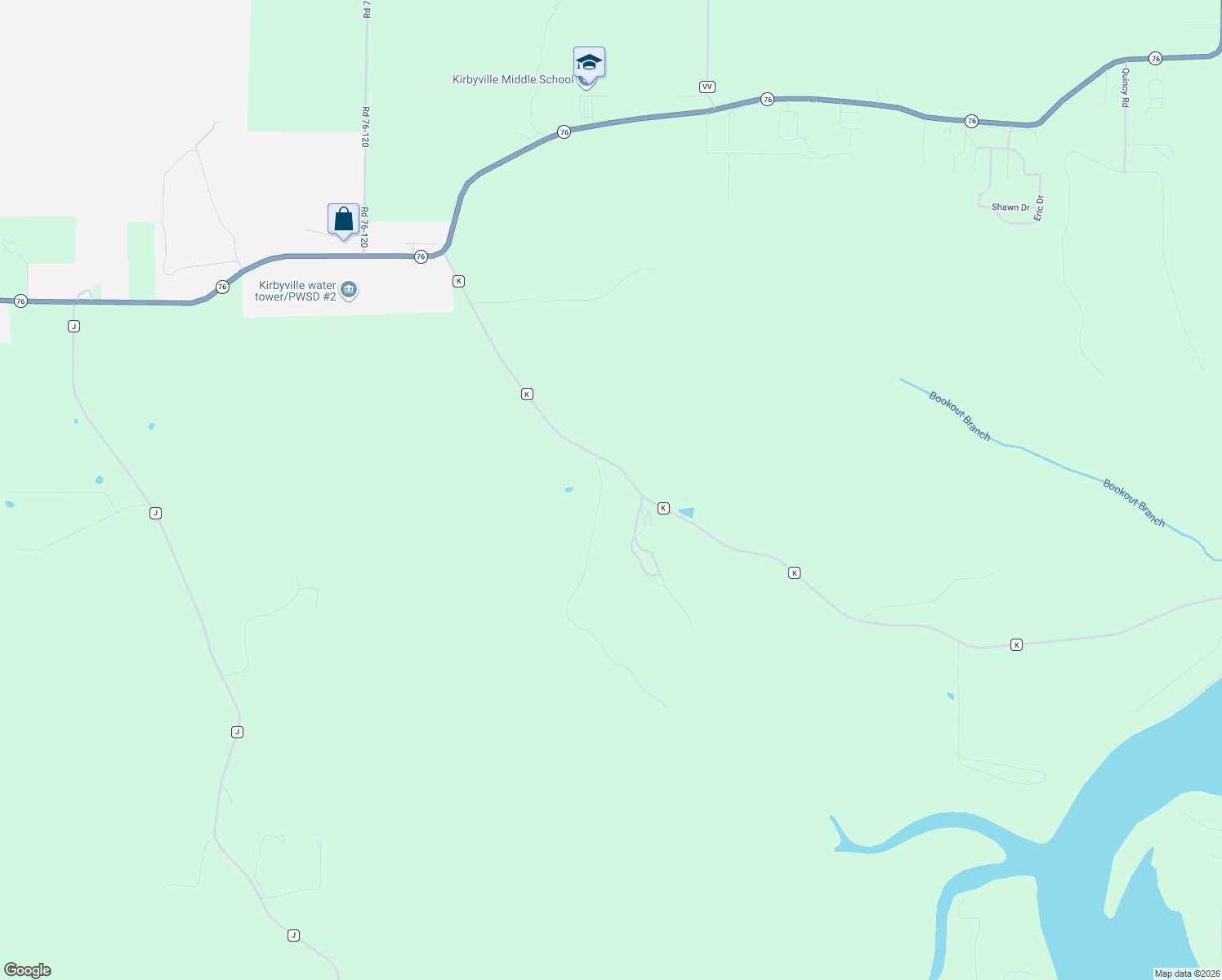 map of restaurants, bars, coffee shops, grocery stores, and more near 852 State Highway K in Kirbyville