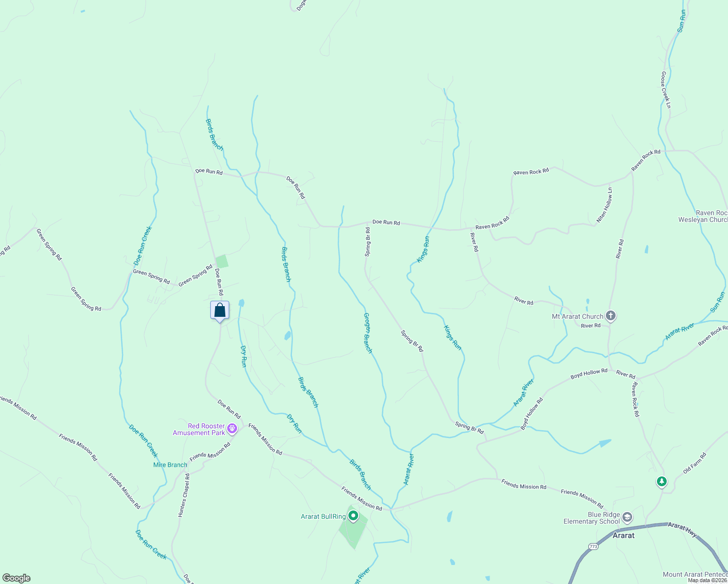 map of restaurants, bars, coffee shops, grocery stores, and more near 989 Spring Bridge Road in Ararat