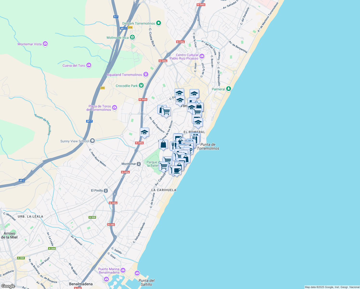 map of restaurants, bars, coffee shops, grocery stores, and more near 5 Calle Huerta del Rincón in Torremolinos