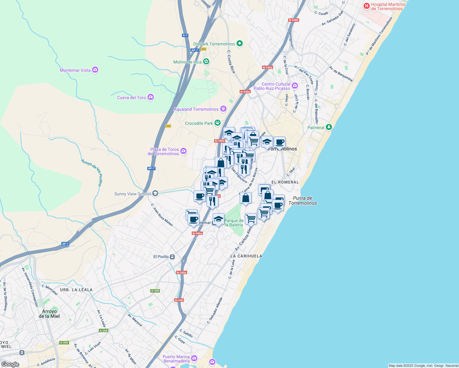 map of restaurants, bars, coffee shops, grocery stores, and more near 6 Calle Periodista Felipe Sánchez in Torremolinos
