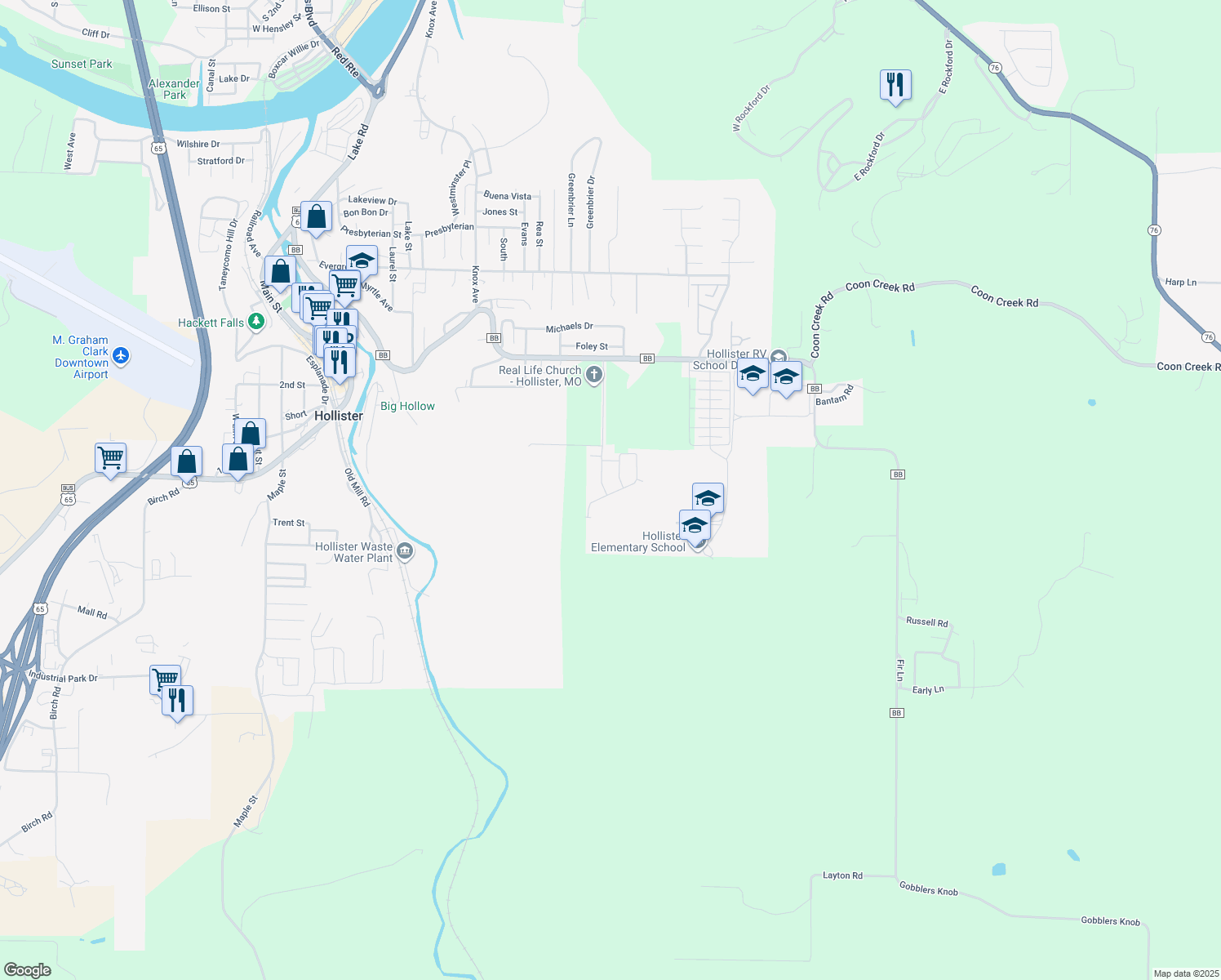 map of restaurants, bars, coffee shops, grocery stores, and more near 541 Hill Billy Lane in Hollister