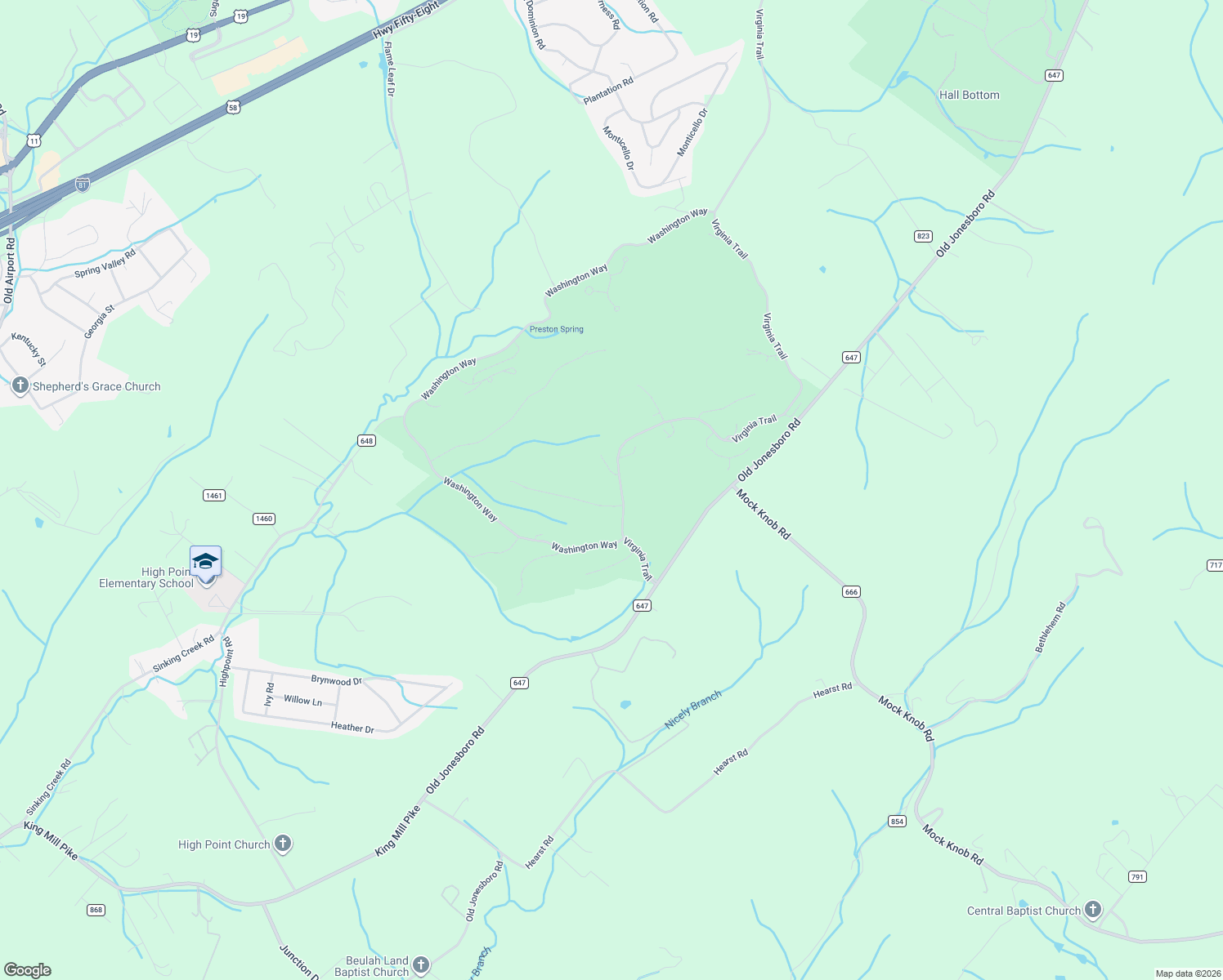 map of restaurants, bars, coffee shops, grocery stores, and more near 15138 Long Hole Ridge in Bristol