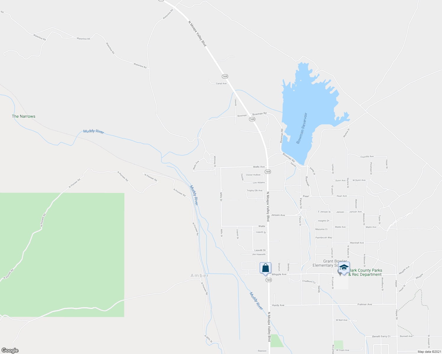 map of restaurants, bars, coffee shops, grocery stores, and more near 4320 Mills Street in Moapa Valley