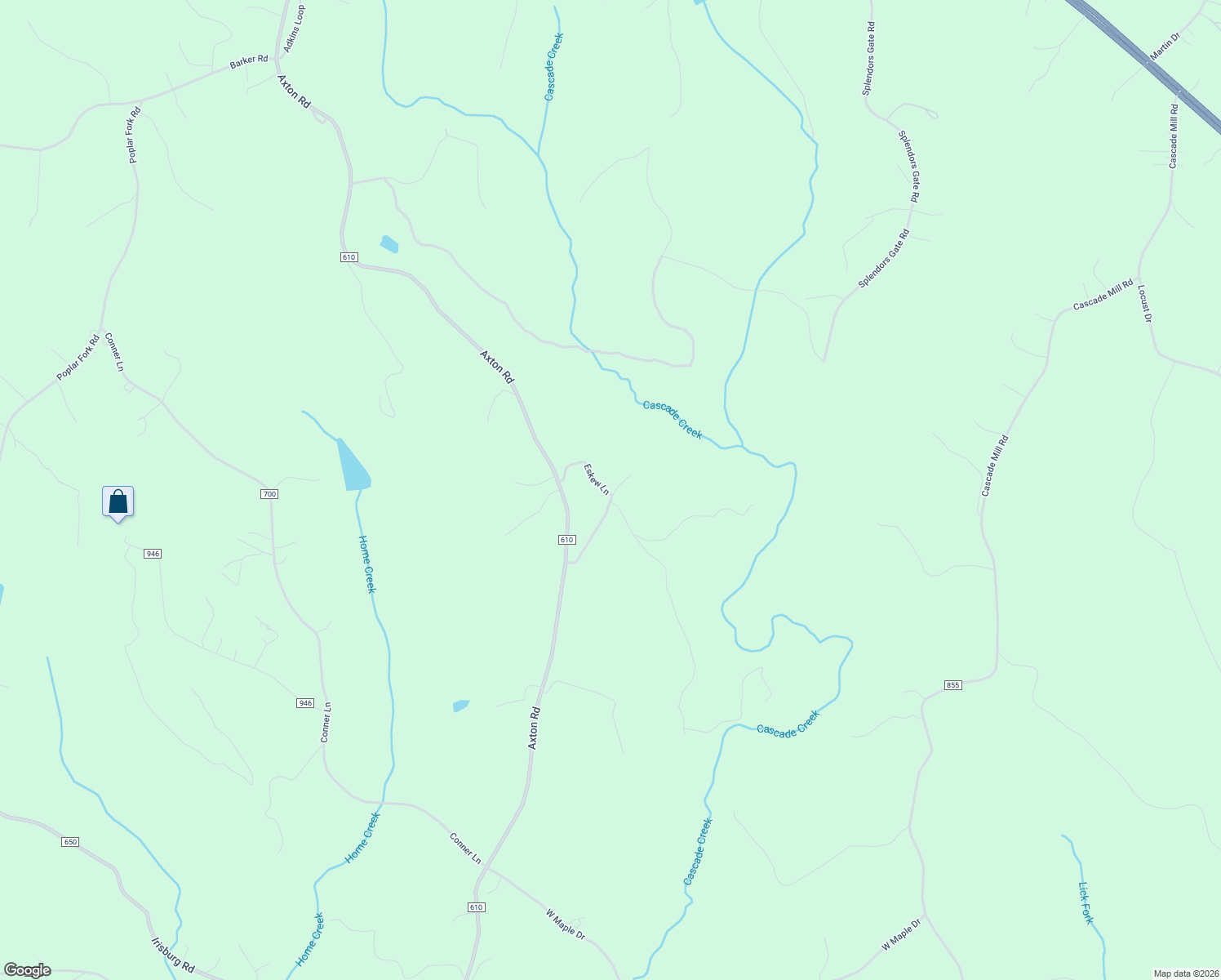 map of restaurants, bars, coffee shops, grocery stores, and more near 188 Eskew Lane in Axton