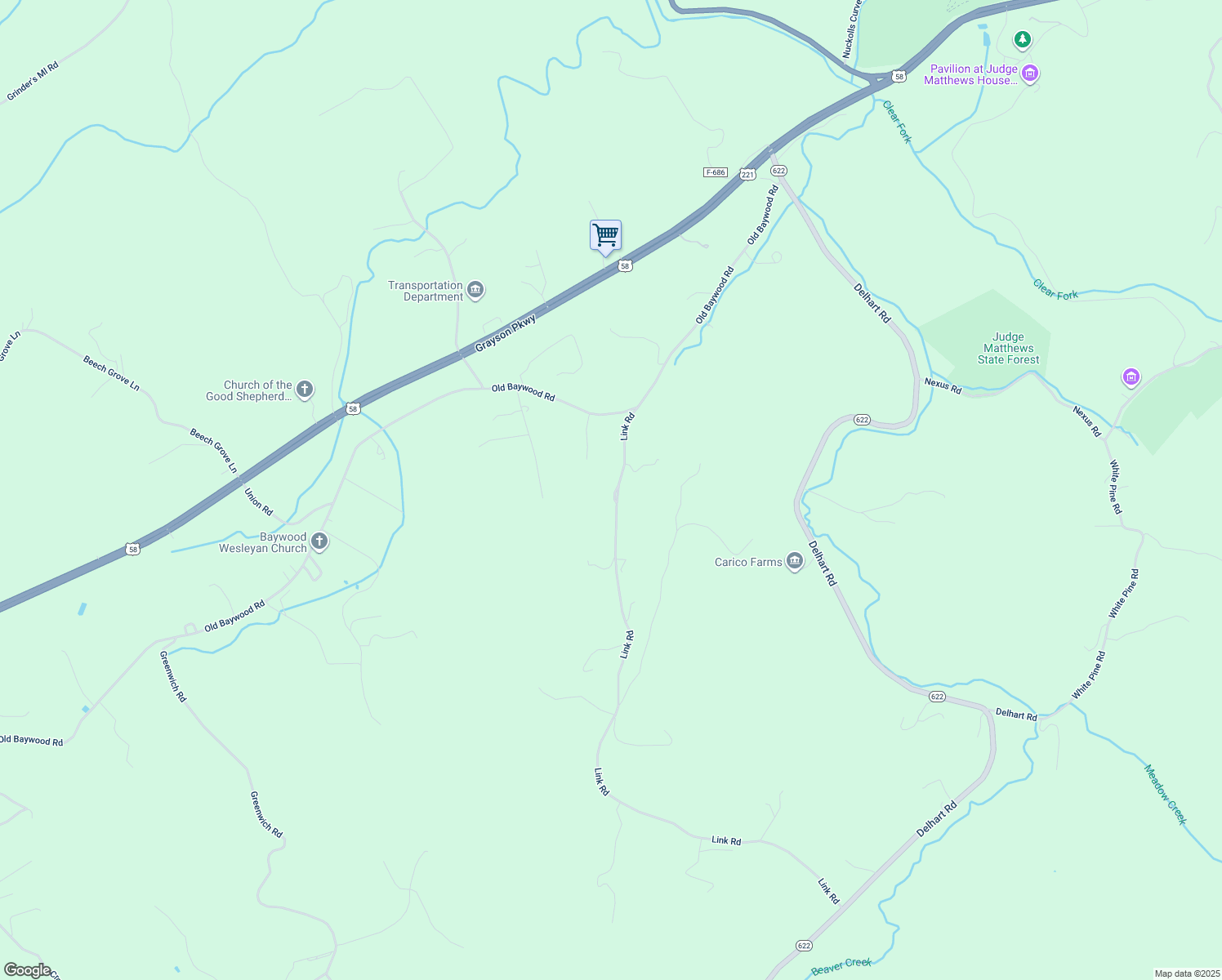 map of restaurants, bars, coffee shops, grocery stores, and more near 278 Link Road in Galax