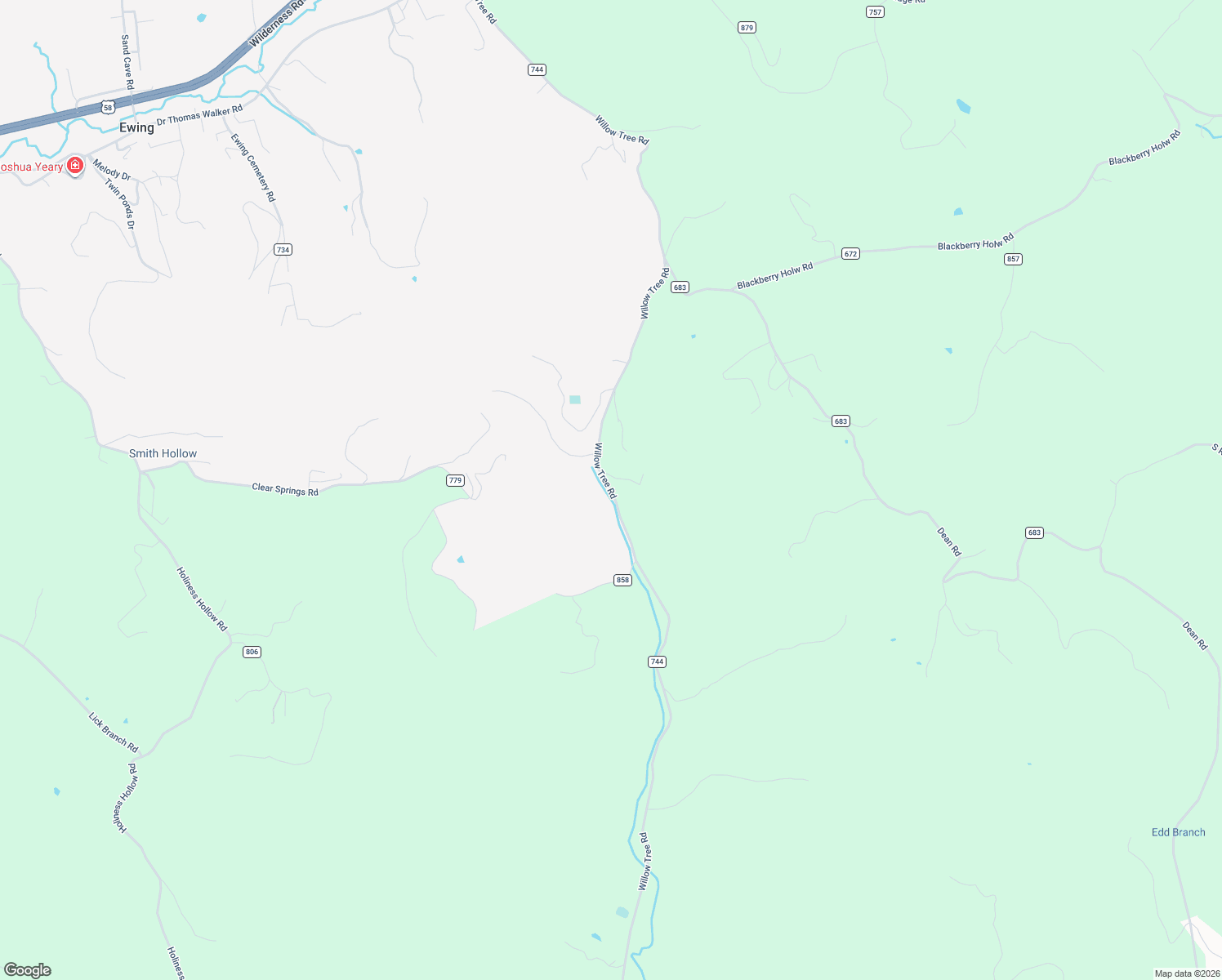 map of restaurants, bars, coffee shops, grocery stores, and more near State Road 744 in Ewing