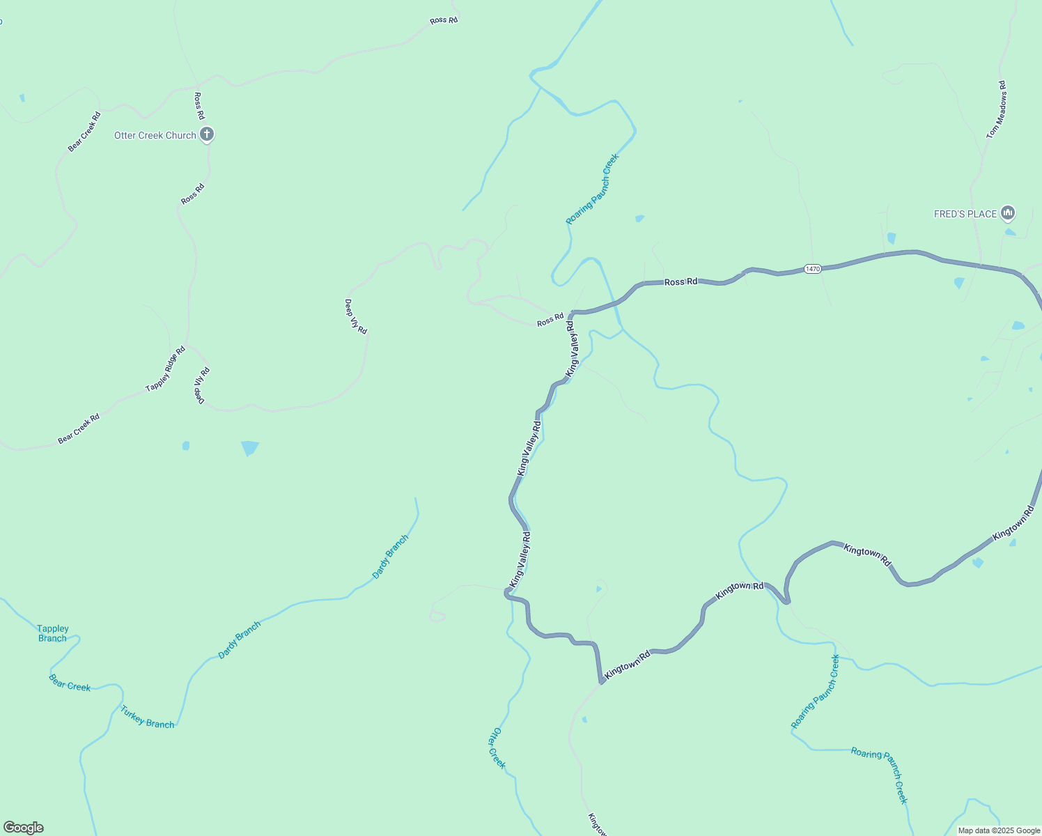 map of restaurants, bars, coffee shops, grocery stores, and more near King Valley Road in Strunk
