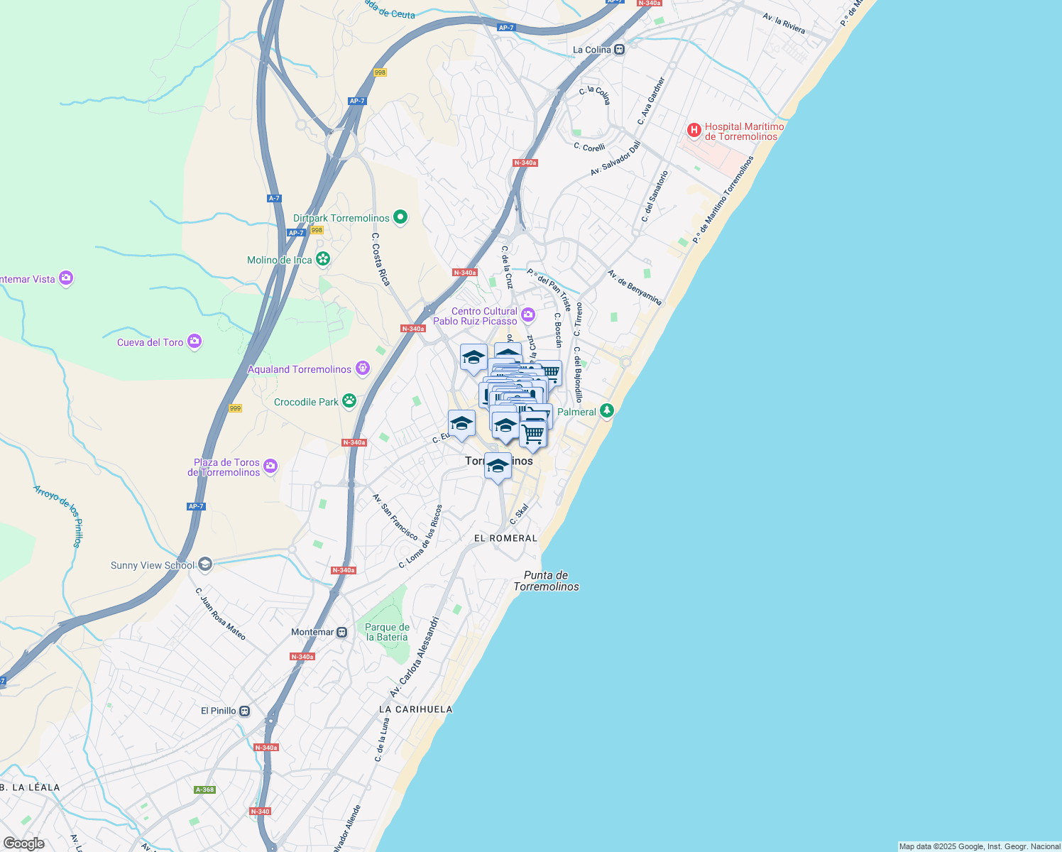map of restaurants, bars, coffee shops, grocery stores, and more near 30 Calle San Miguel in Torremolinos