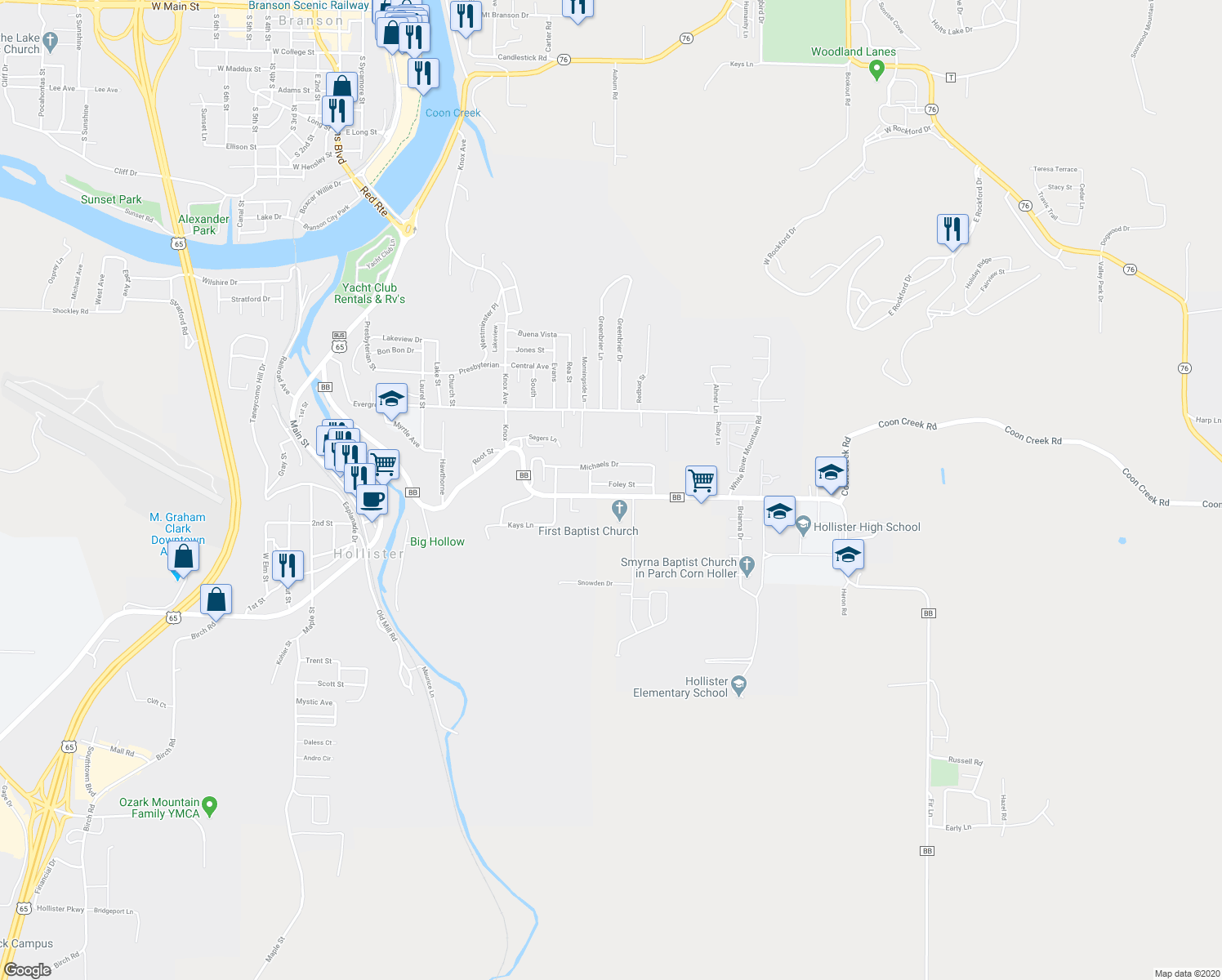 map of restaurants, bars, coffee shops, grocery stores, and more near 154 Foley St in Hollister